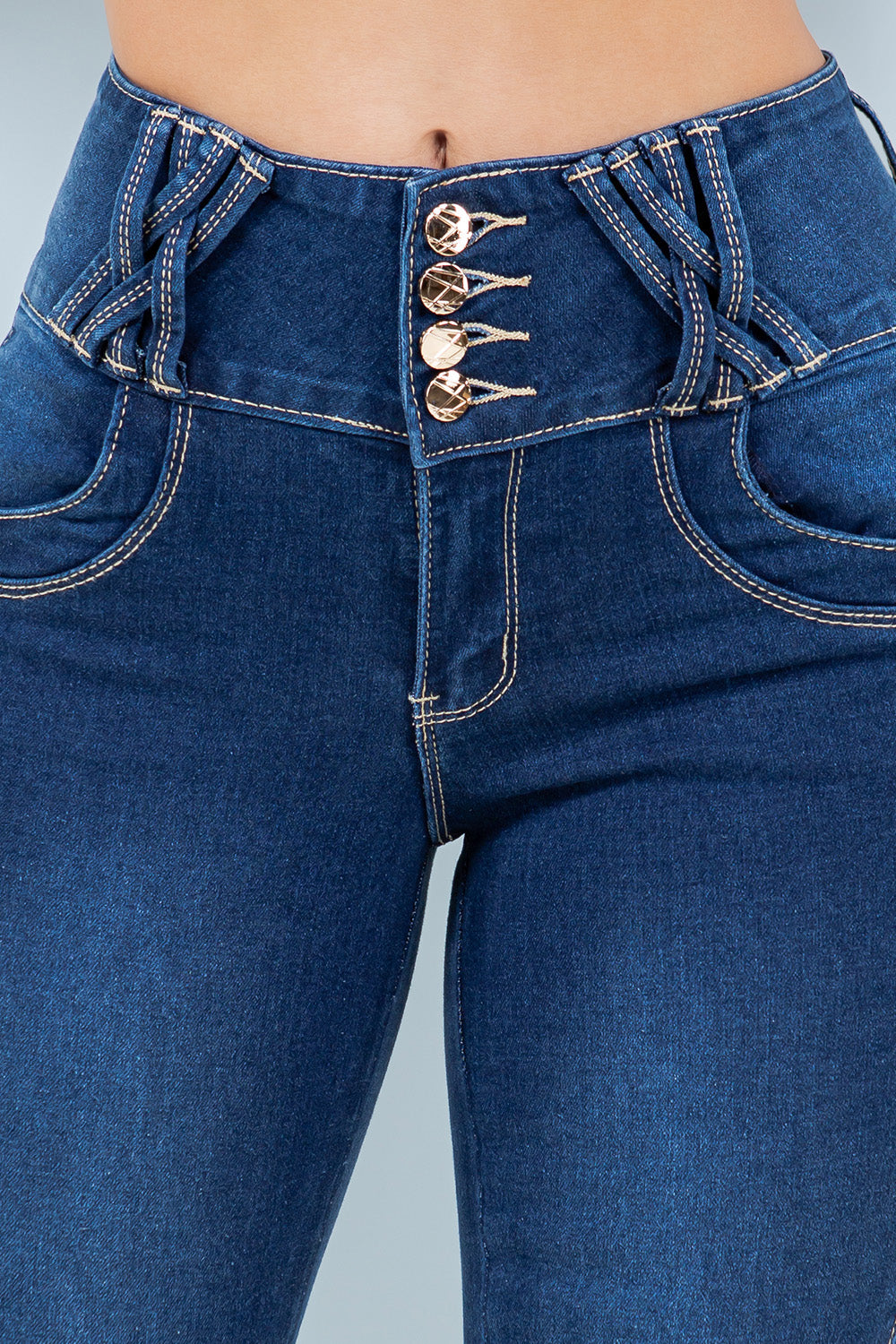 High-Waisted Colombian Skinny Jeans with Woven Lift Pockets