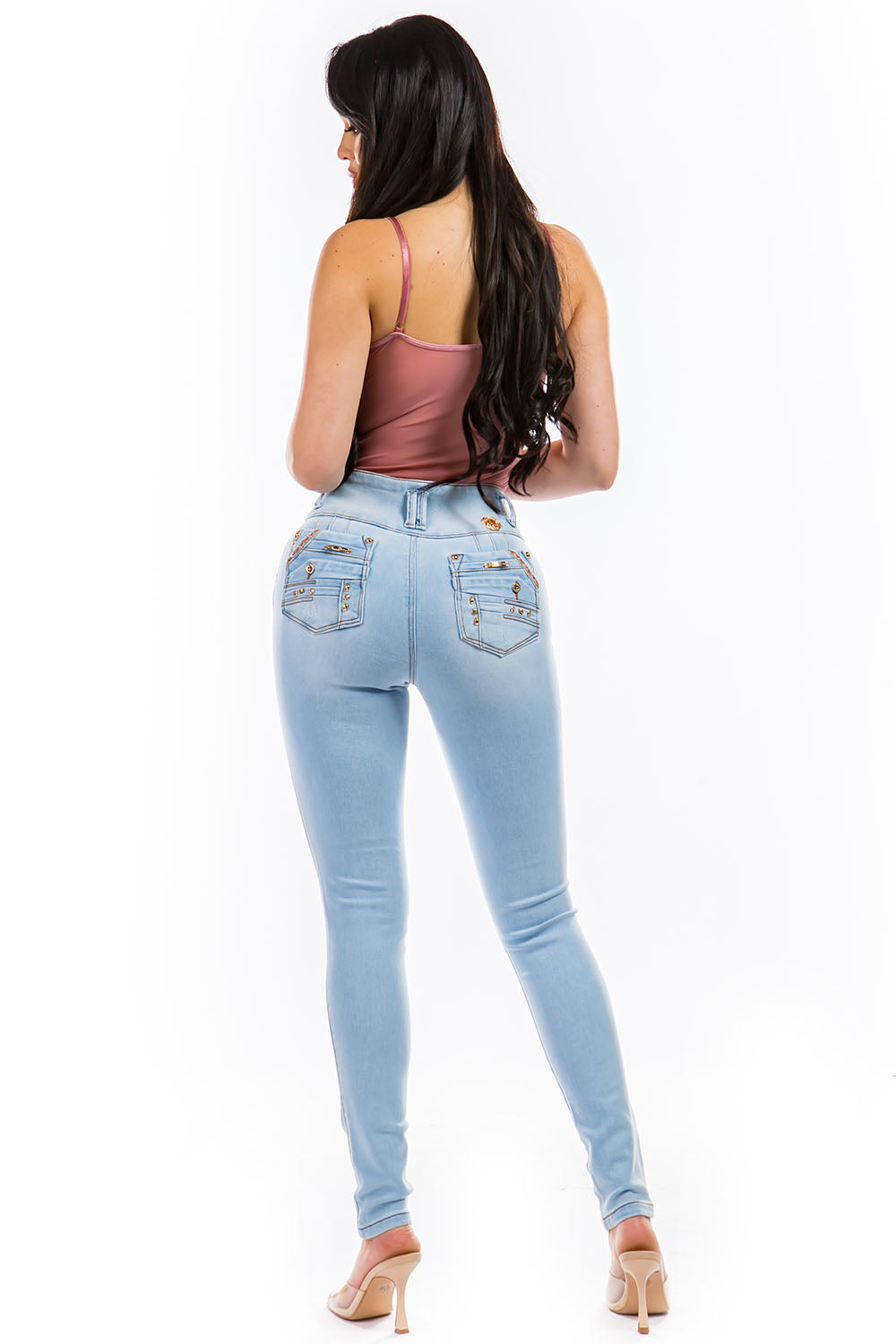 High-Waisted Colombian Style Light Wash Skinny Jeans – Valentina