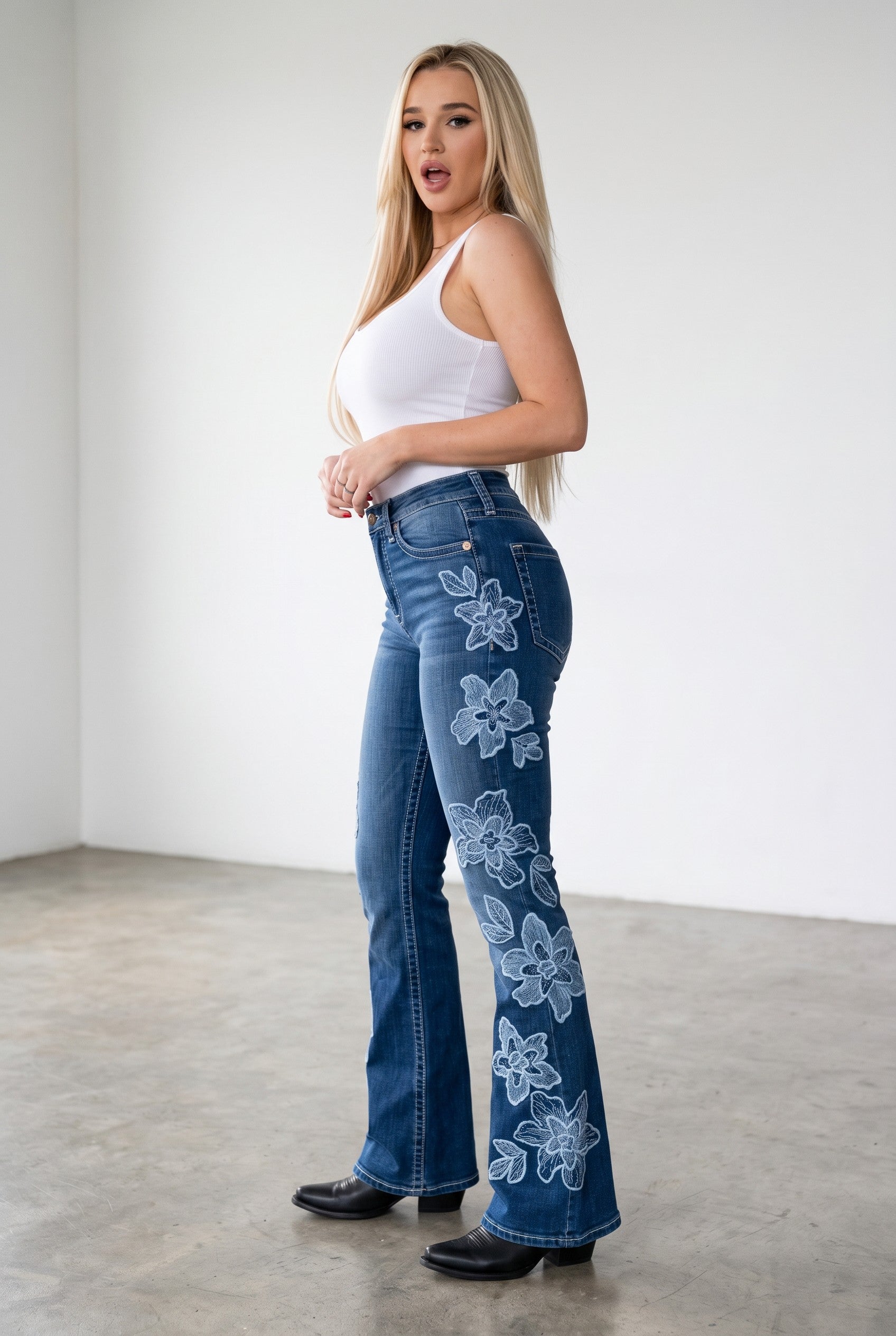 Floral Embroidered Flare Jeans