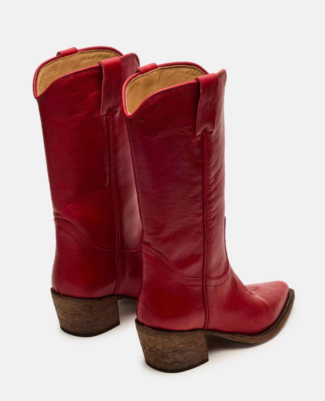 ALBANY RED LEATHER WESTERN BOOTS - STEVE MADDEN