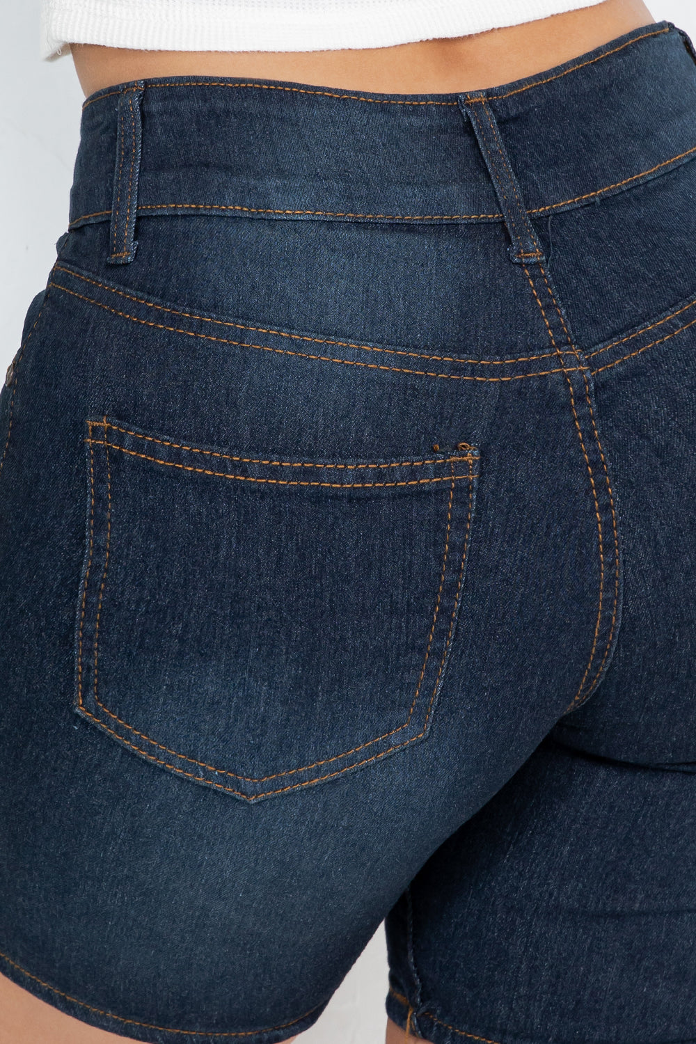 Diamante Dark Blue High-Rise Bermuda Denim Shorts