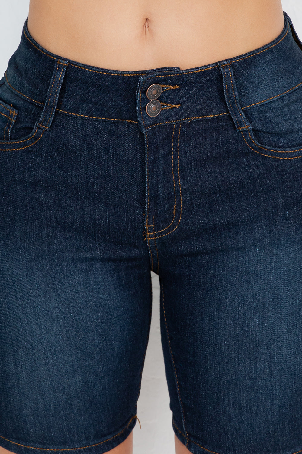 Diamante Dark Blue High-Rise Bermuda Denim Shorts