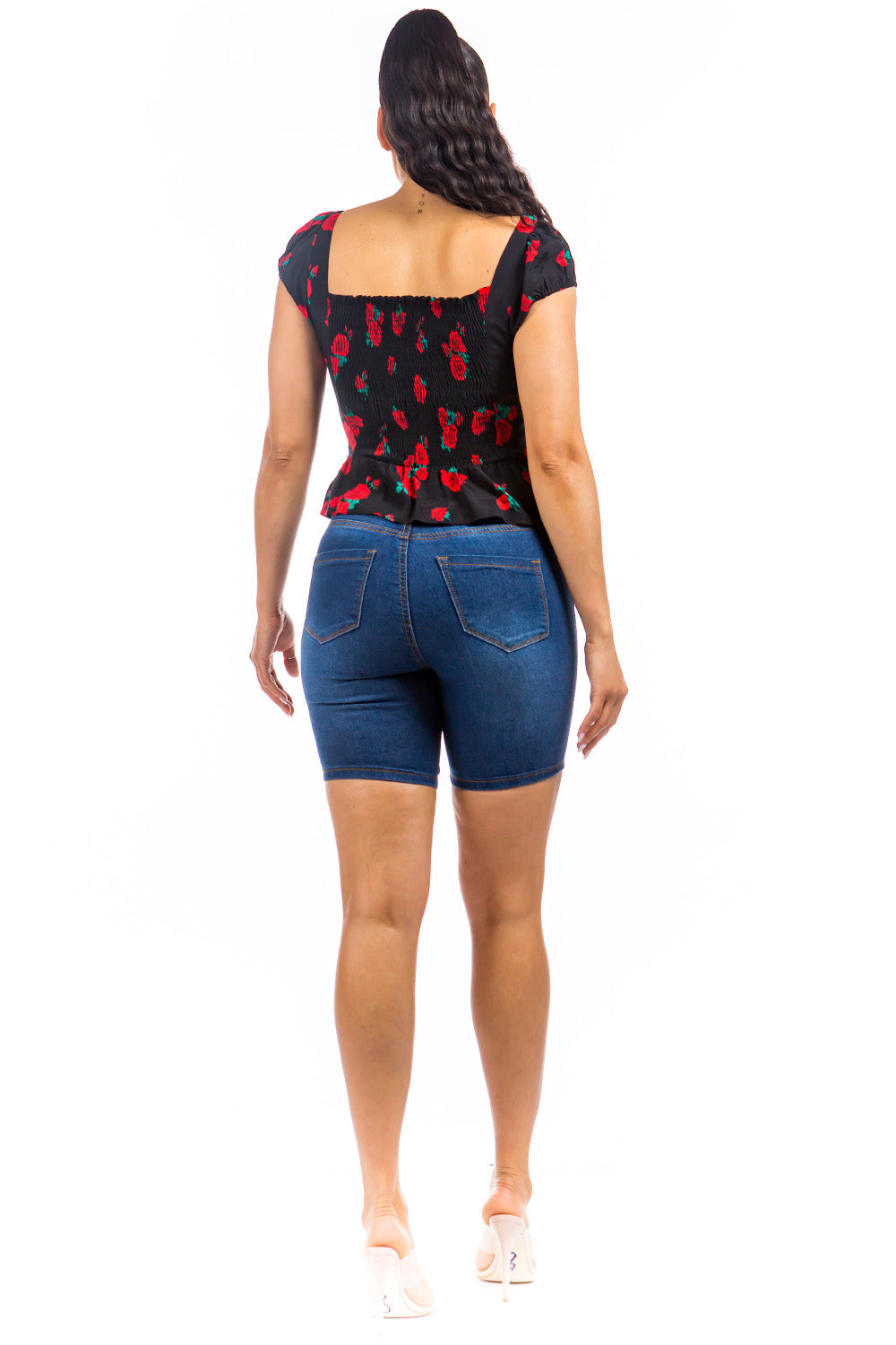 Medium Blue High-Rise Denim Bermuda Shorts