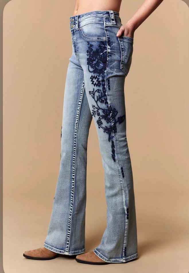 Floral Embroidered Bootcut Jeans