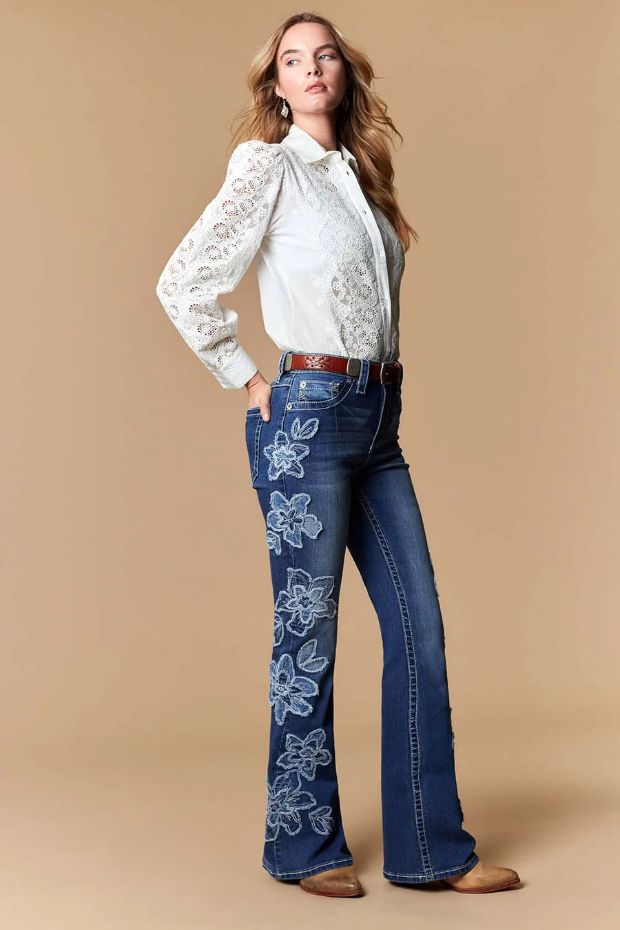 Floral Embroidered Flare Jeans