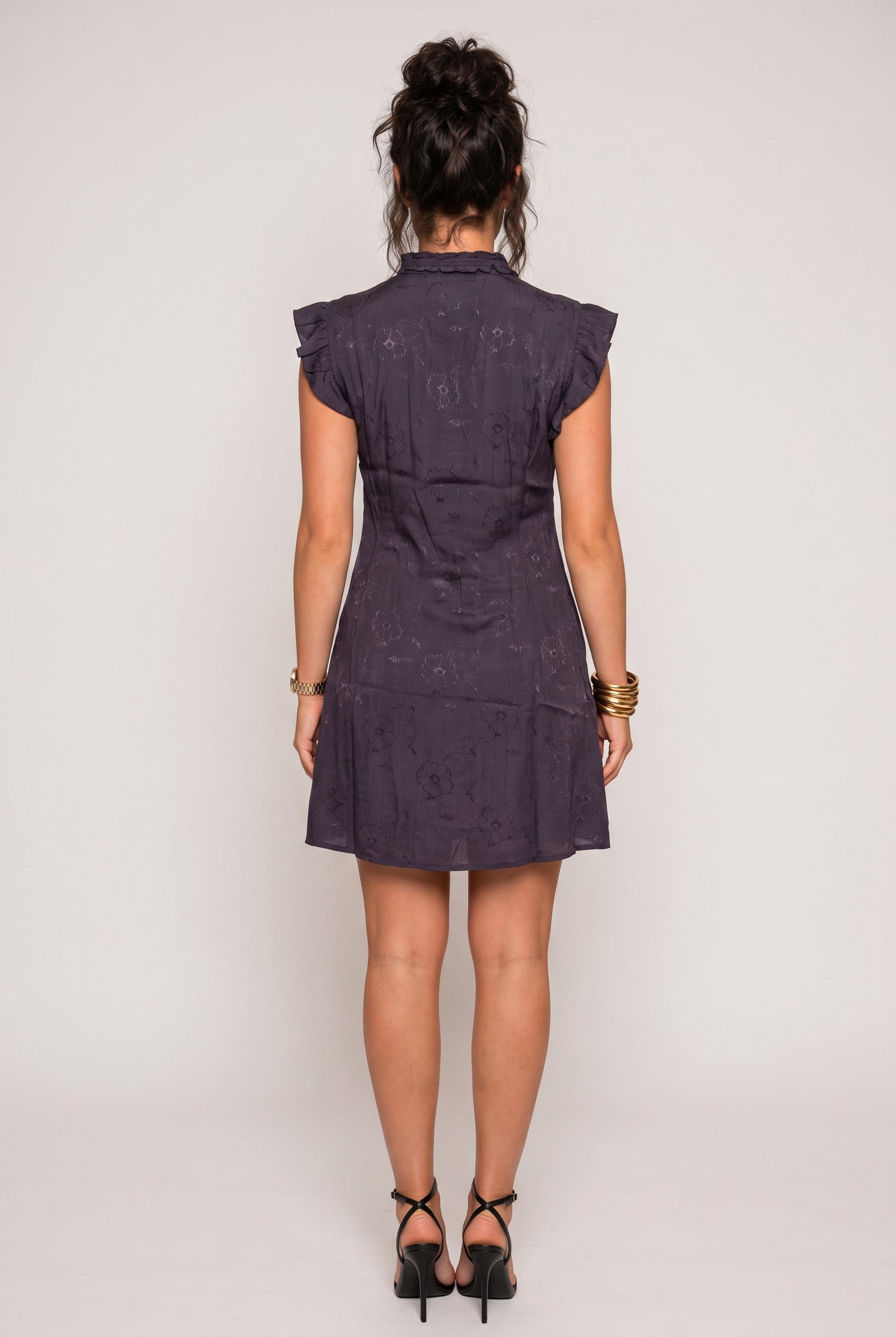 Ruffle Trim Tie-Waist Mini Dress