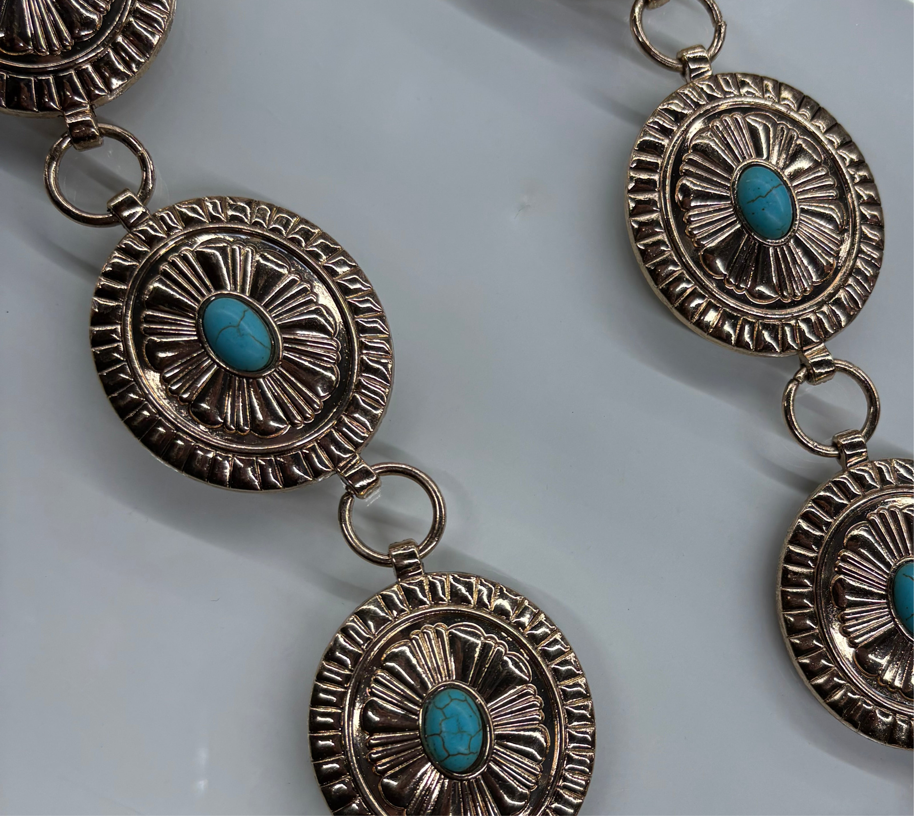 Oval Turquoise Stud Western Chain Belt