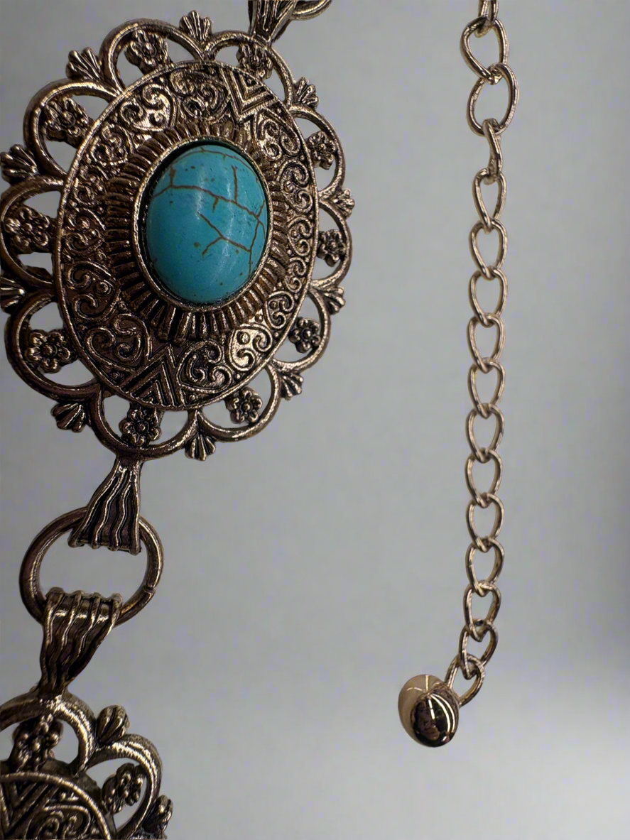 Gold Chain Belt W Turquoise Stud