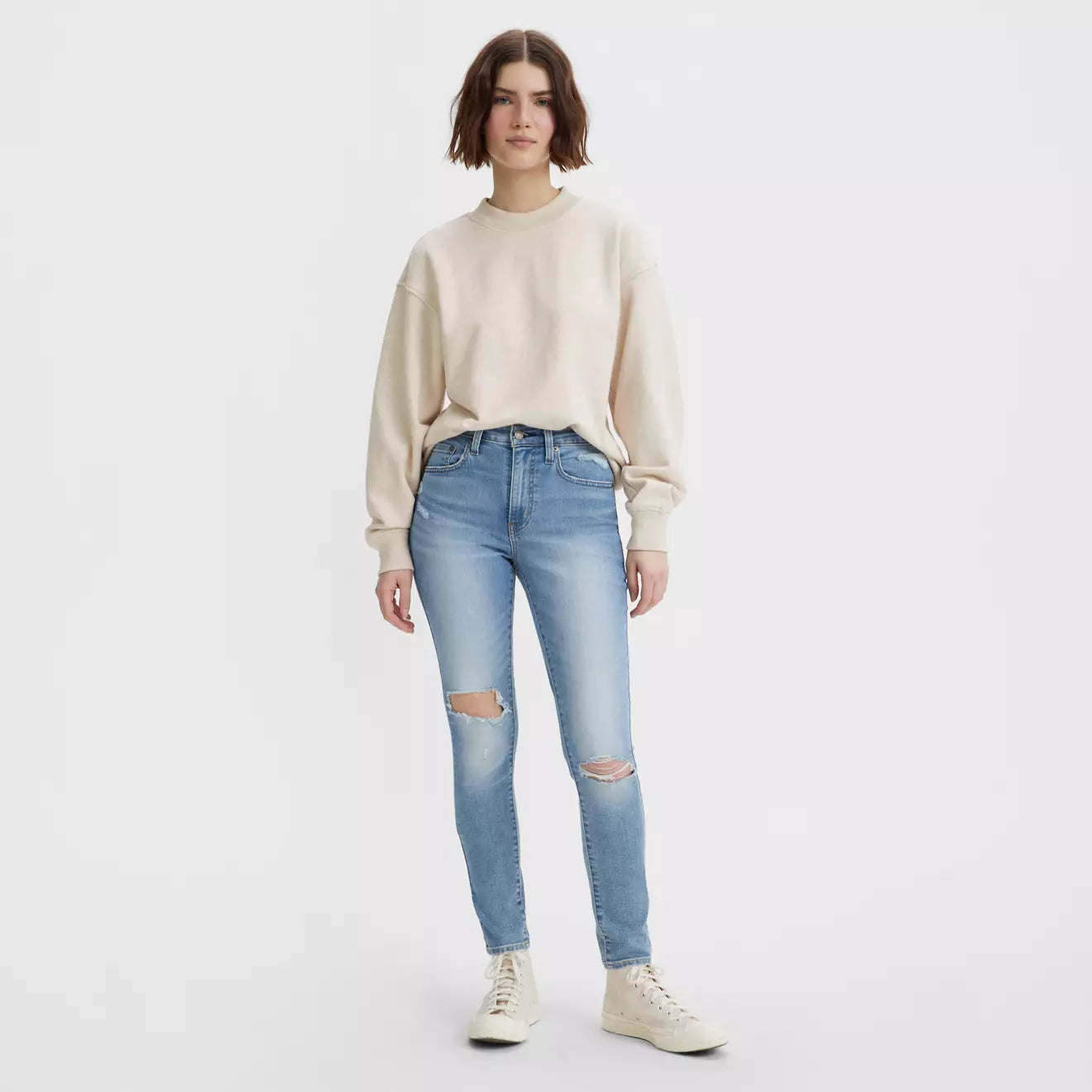 Levi's 721 High Rise Skinny Light Ripped Blue