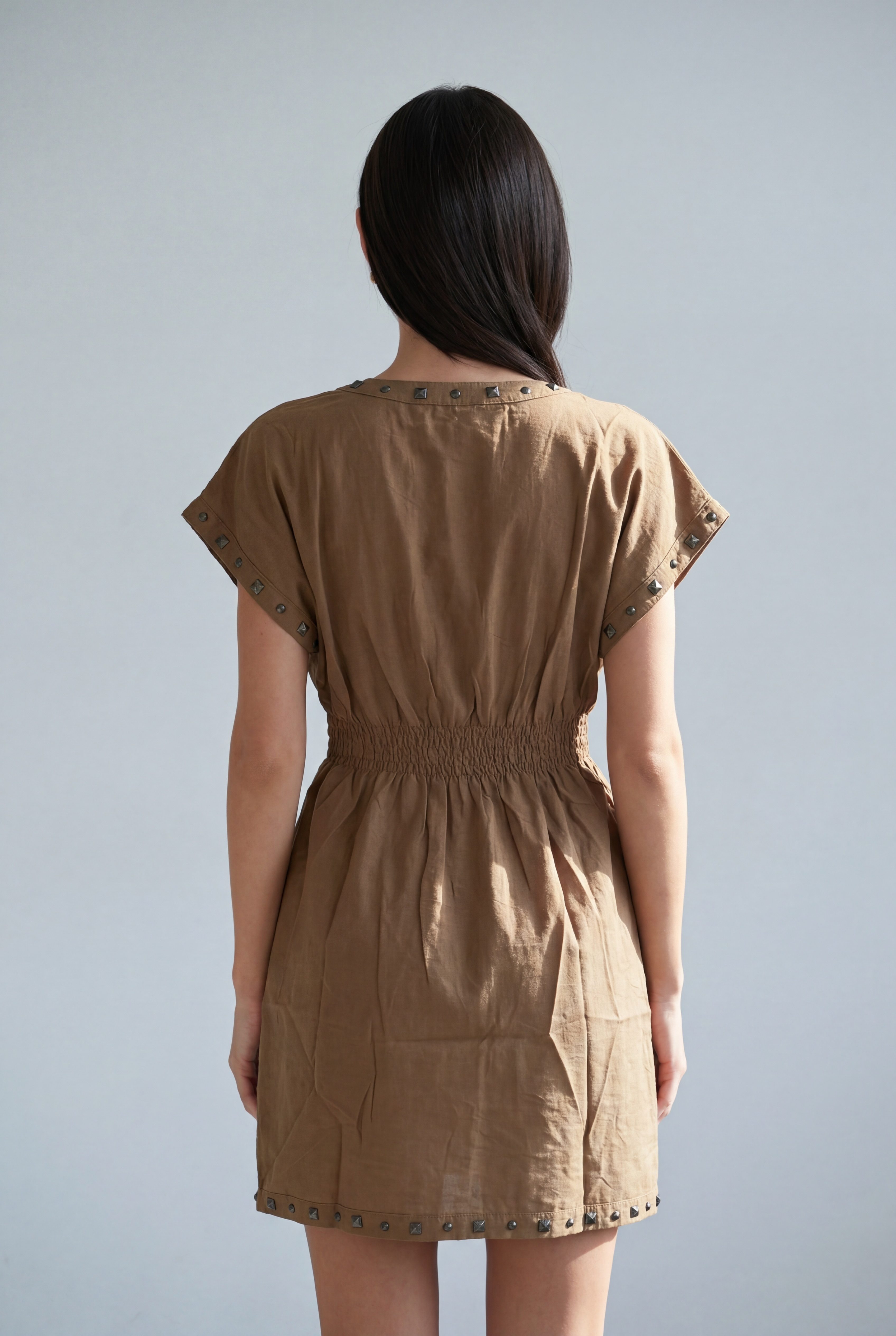 Studded Zip Front Mini Dress – Black & Mocha