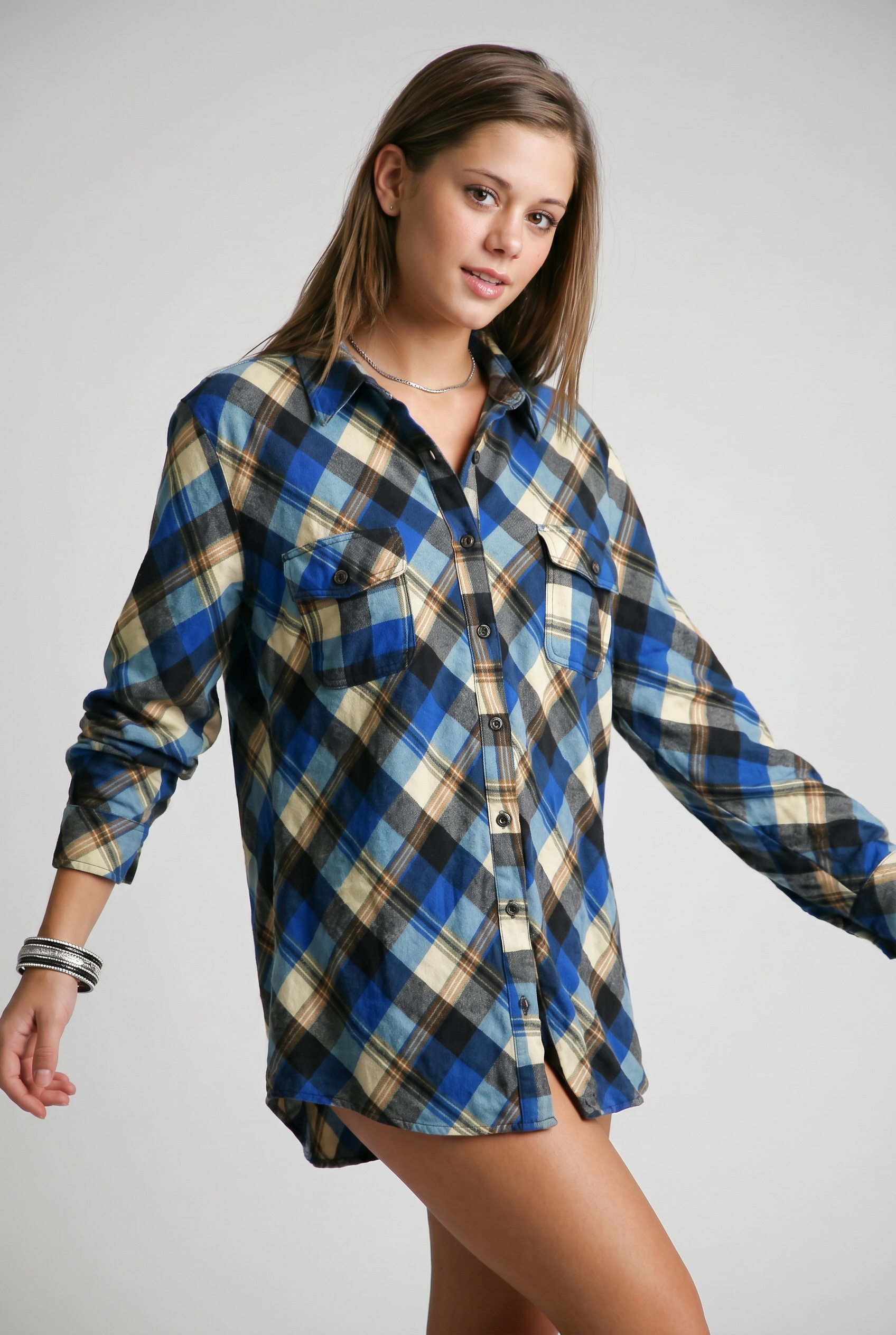 Blue Plaid Button-Up Flannel Shirt