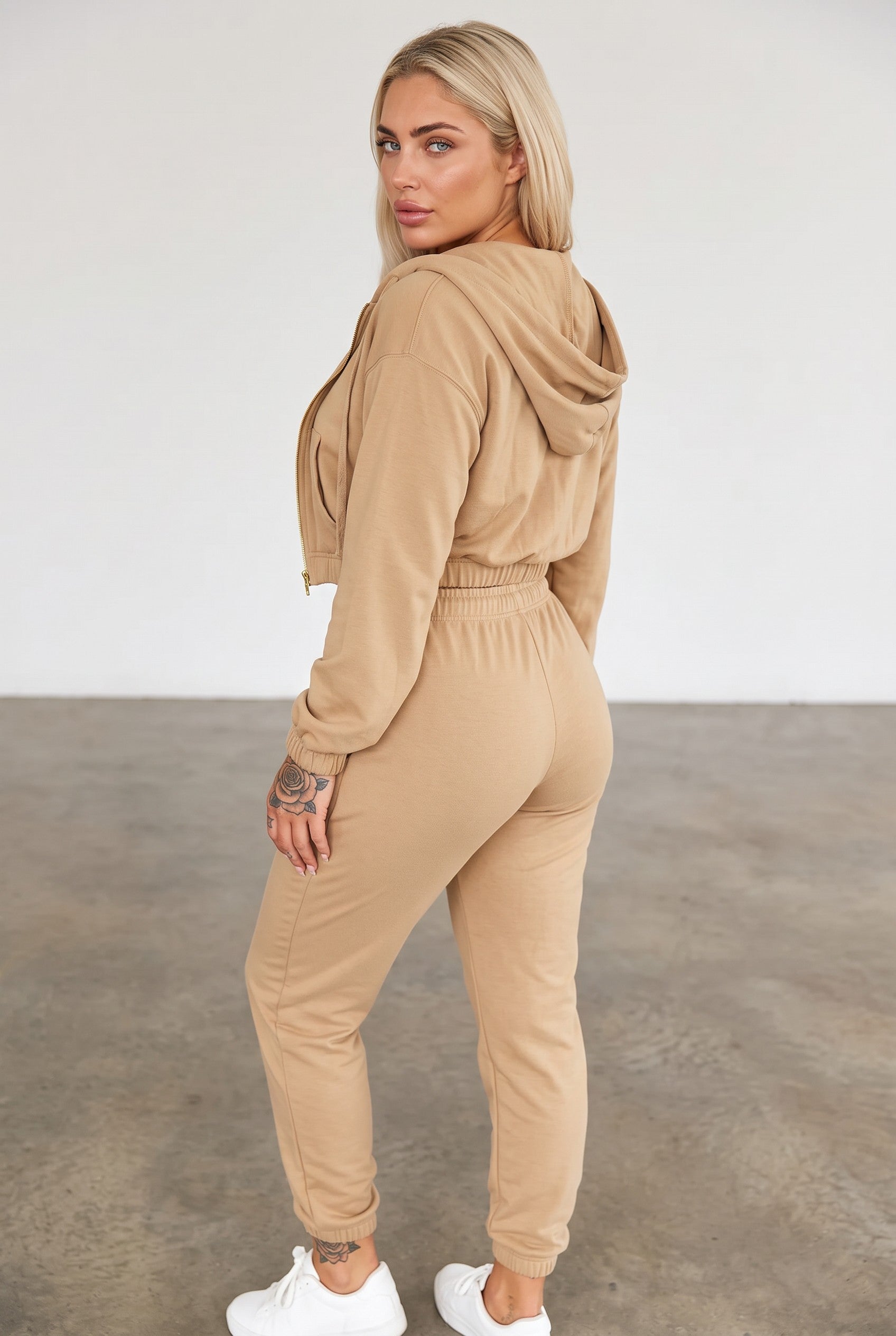 French Terry Cropped Zip-Up Hoodie & Jogger Set