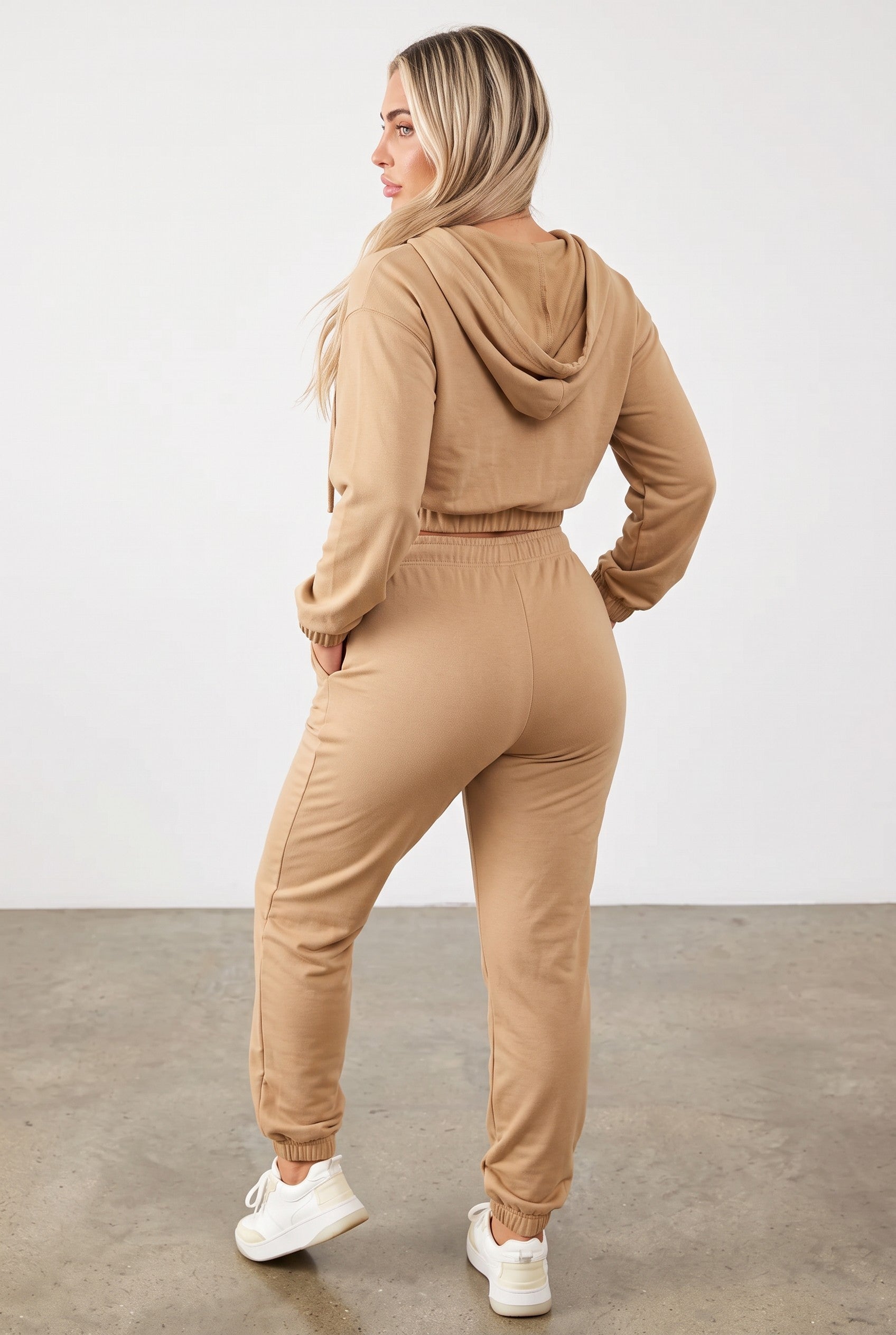 French Terry Cropped Zip-Up Hoodie & Jogger Set