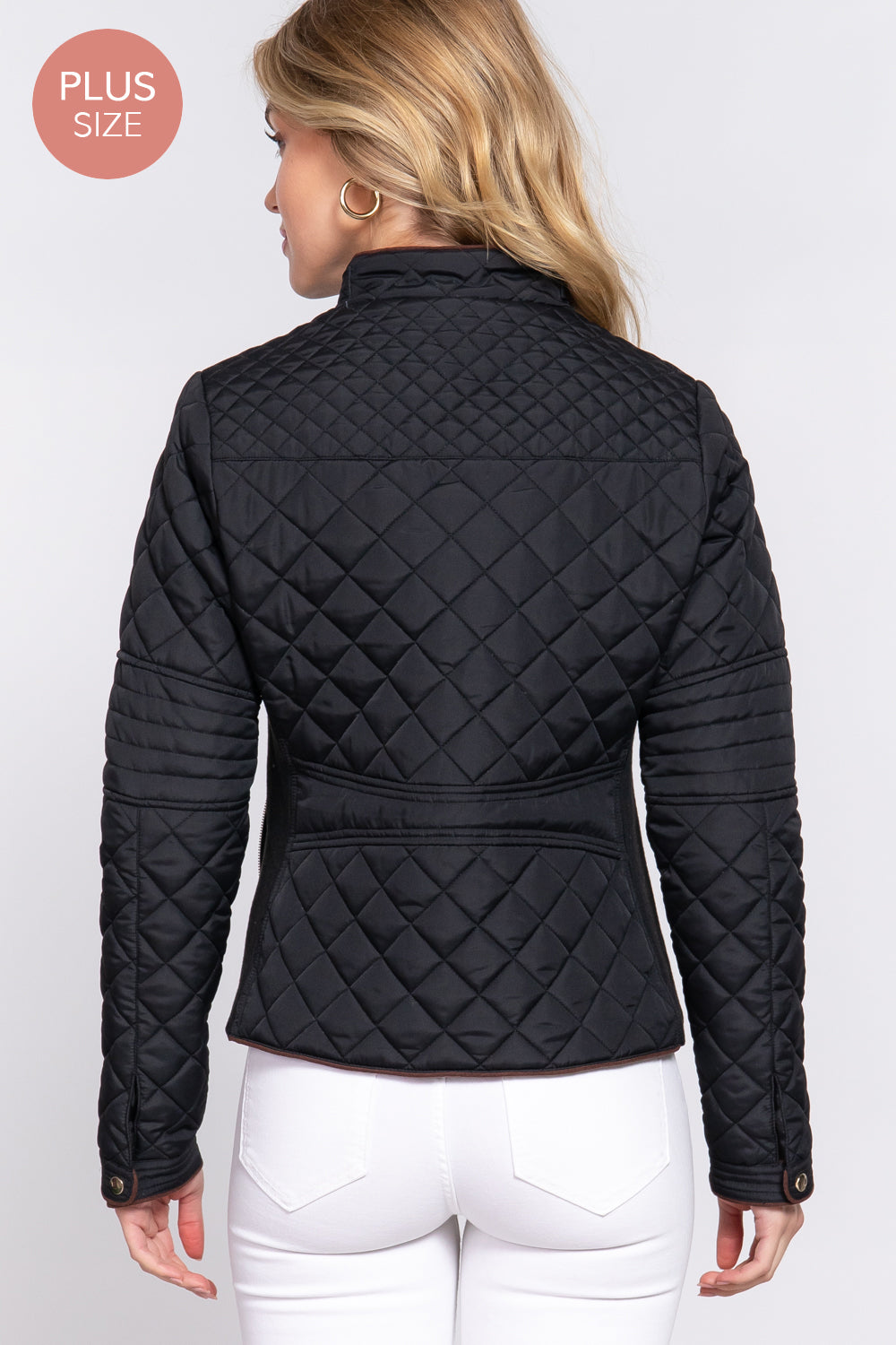 Plus Size Quilted Suede Piping Jacket