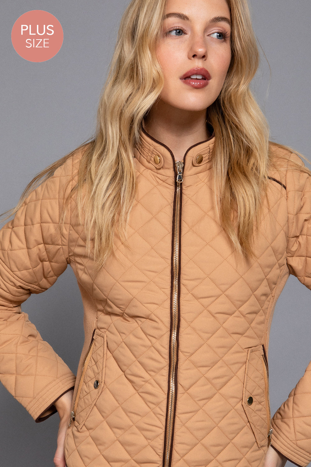Plus Size Quilted Suede Piping Jacket