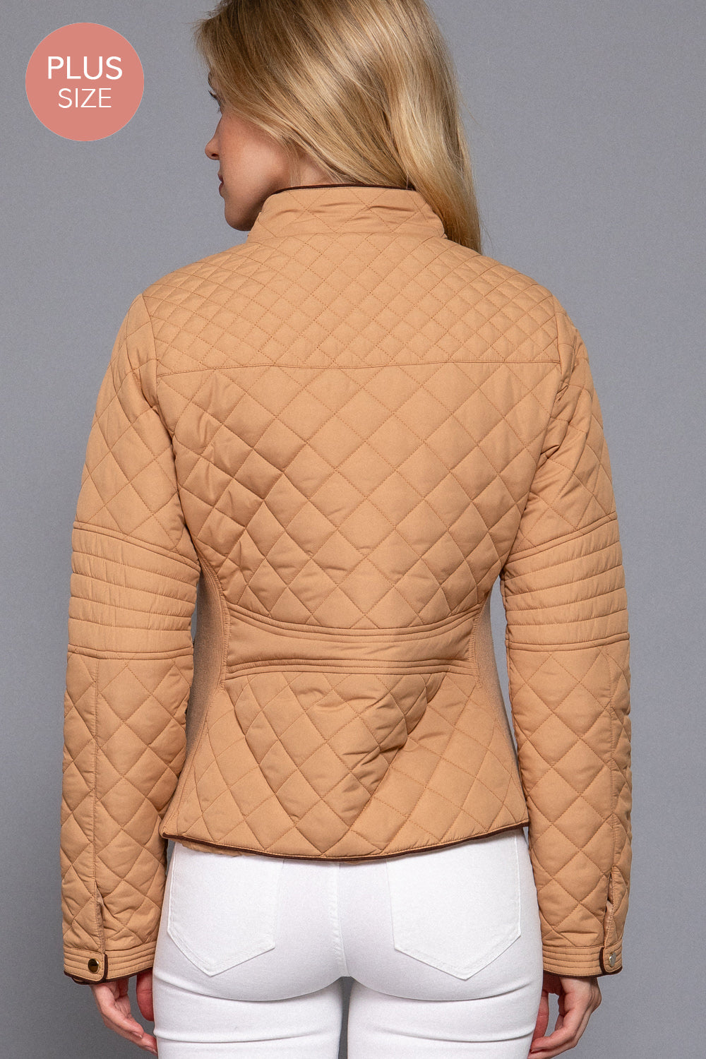 Plus Size Quilted Suede Piping Jacket