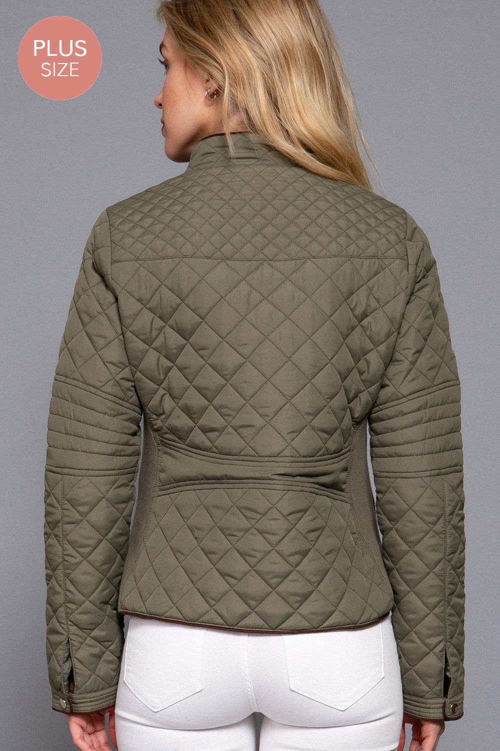 Plus Size Quilted Suede Piping Jacket