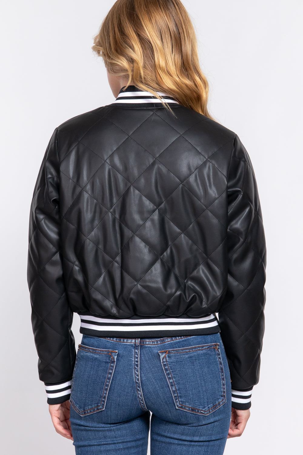 Quilted Faux Leather Bomber Jacket