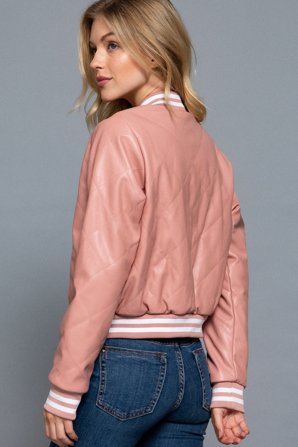 Quilted Faux Leather Bomber Jacket
