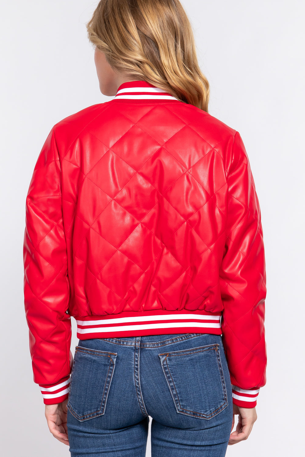 Quilted Faux Leather Bomber Jacket