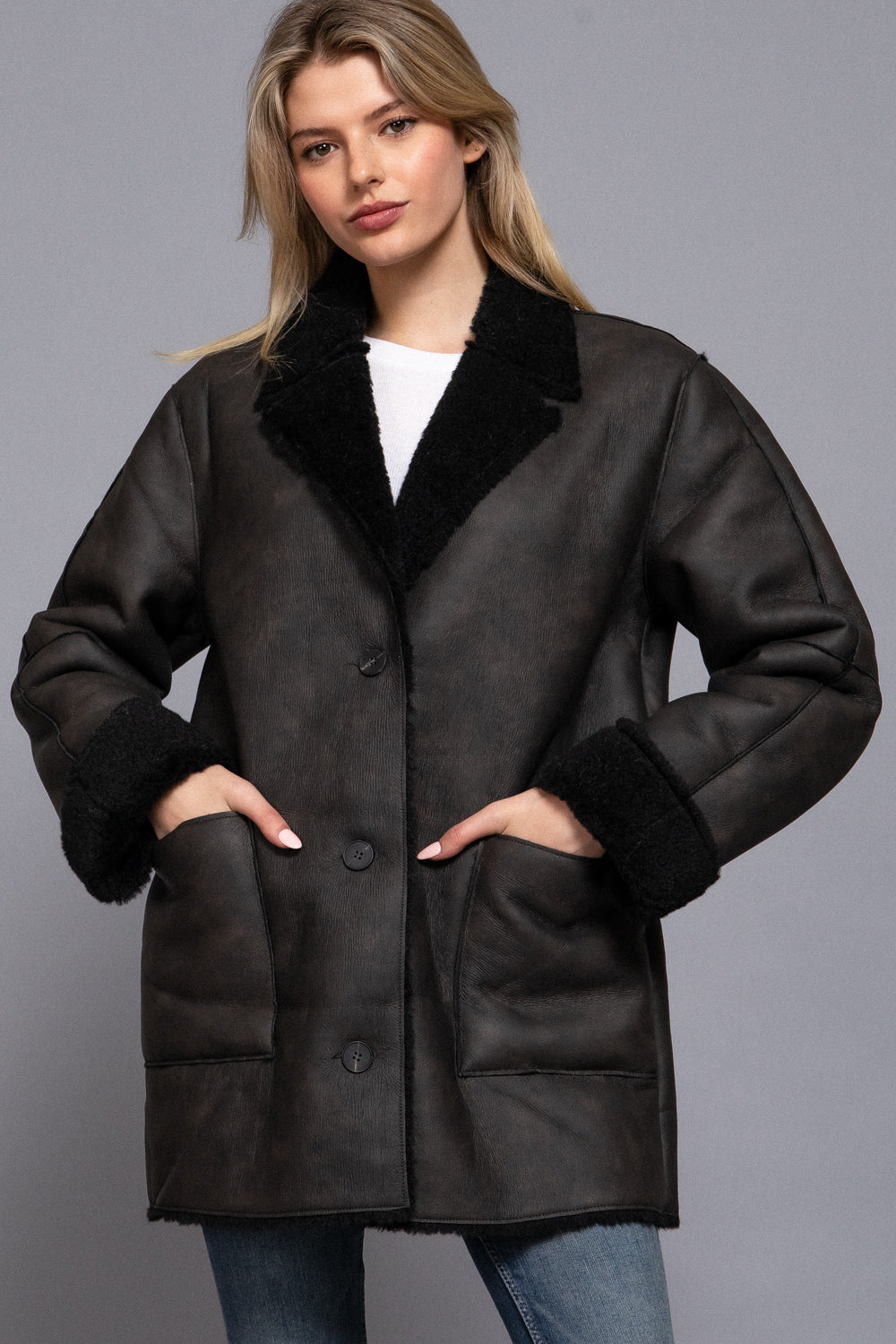 Double Sided Faux Leather Coat