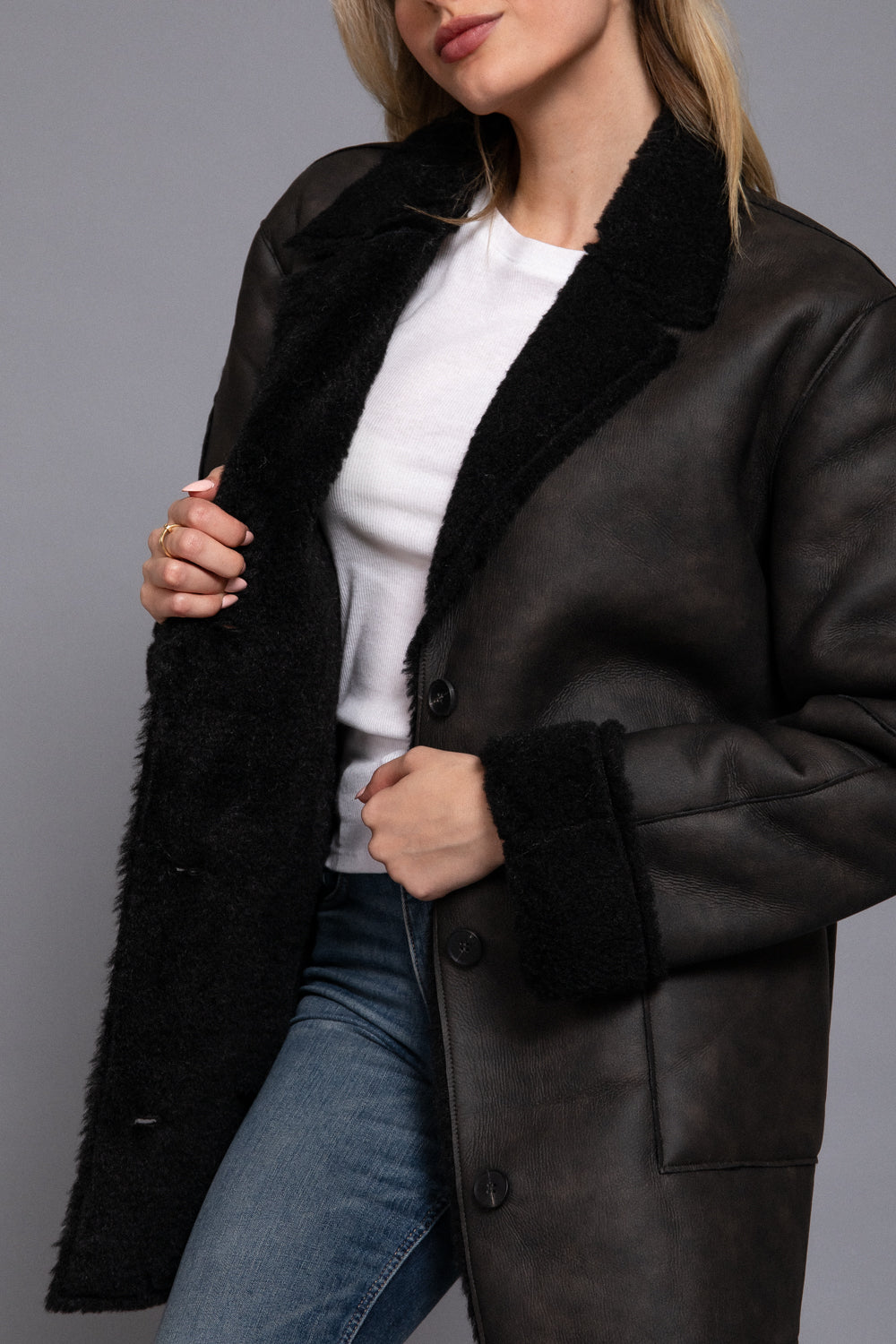 Double Sided Faux Leather Coat