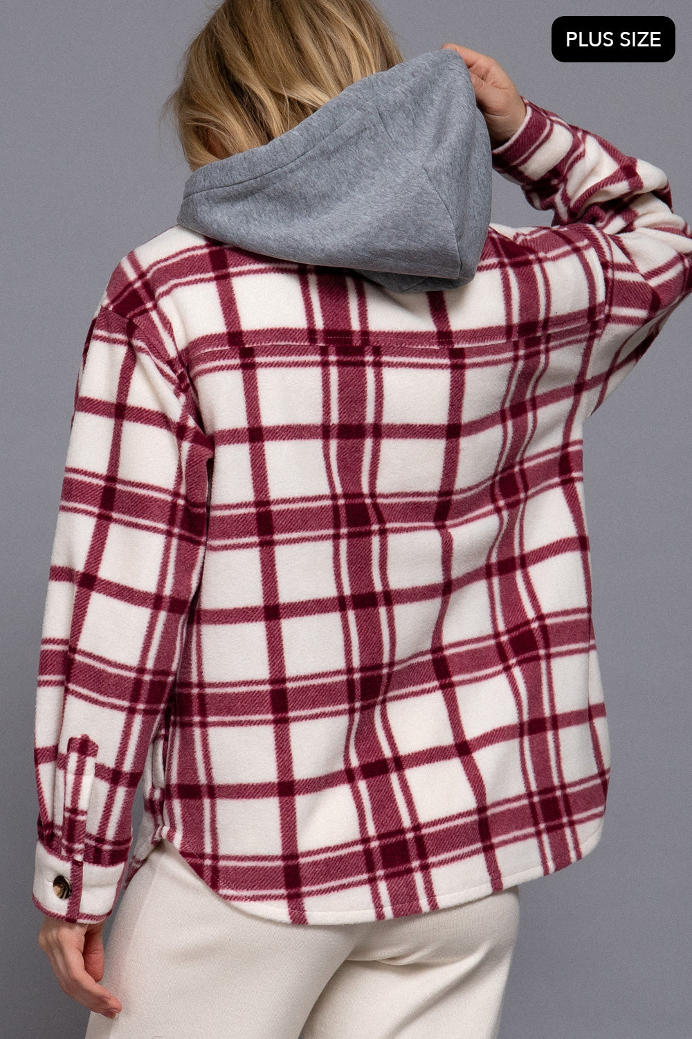 Plus Size Plaid Button Down Hoodie Fleece Jacket