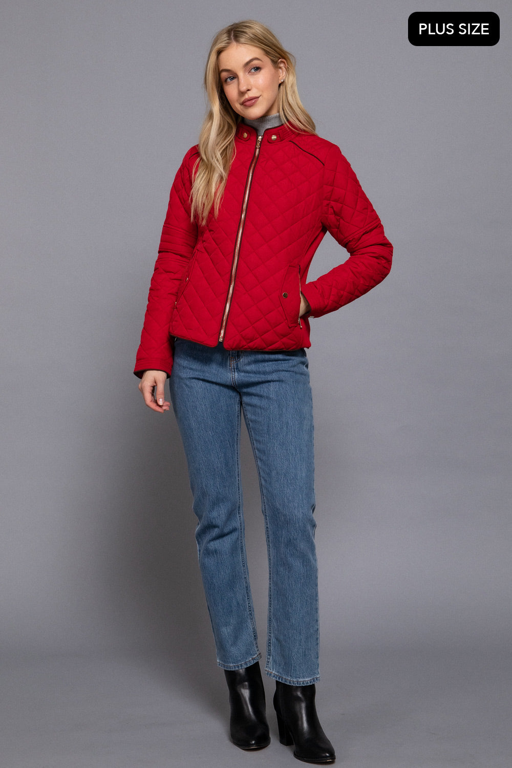 Plus Size Quilted Suede Piping Jacket