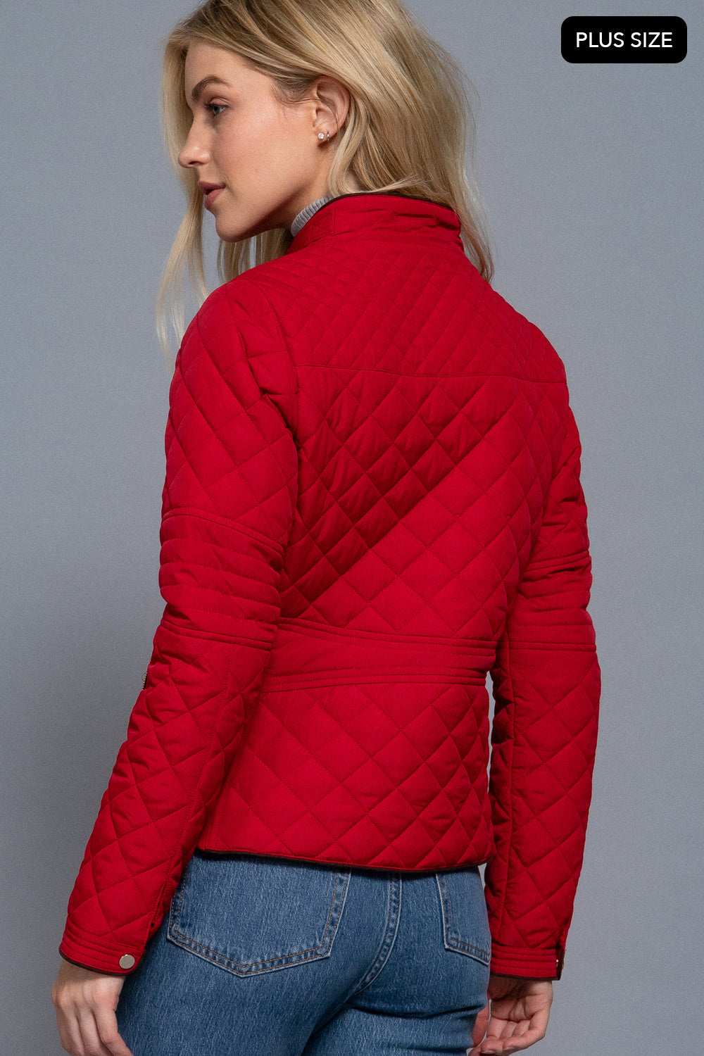 Plus Size Quilted Suede Piping Jacket