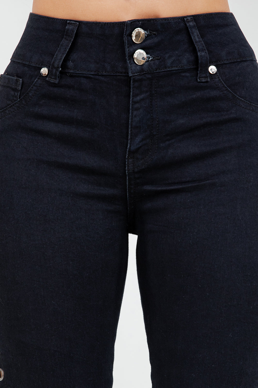 High-Waisted Black Lace-Up Skinny Jeans