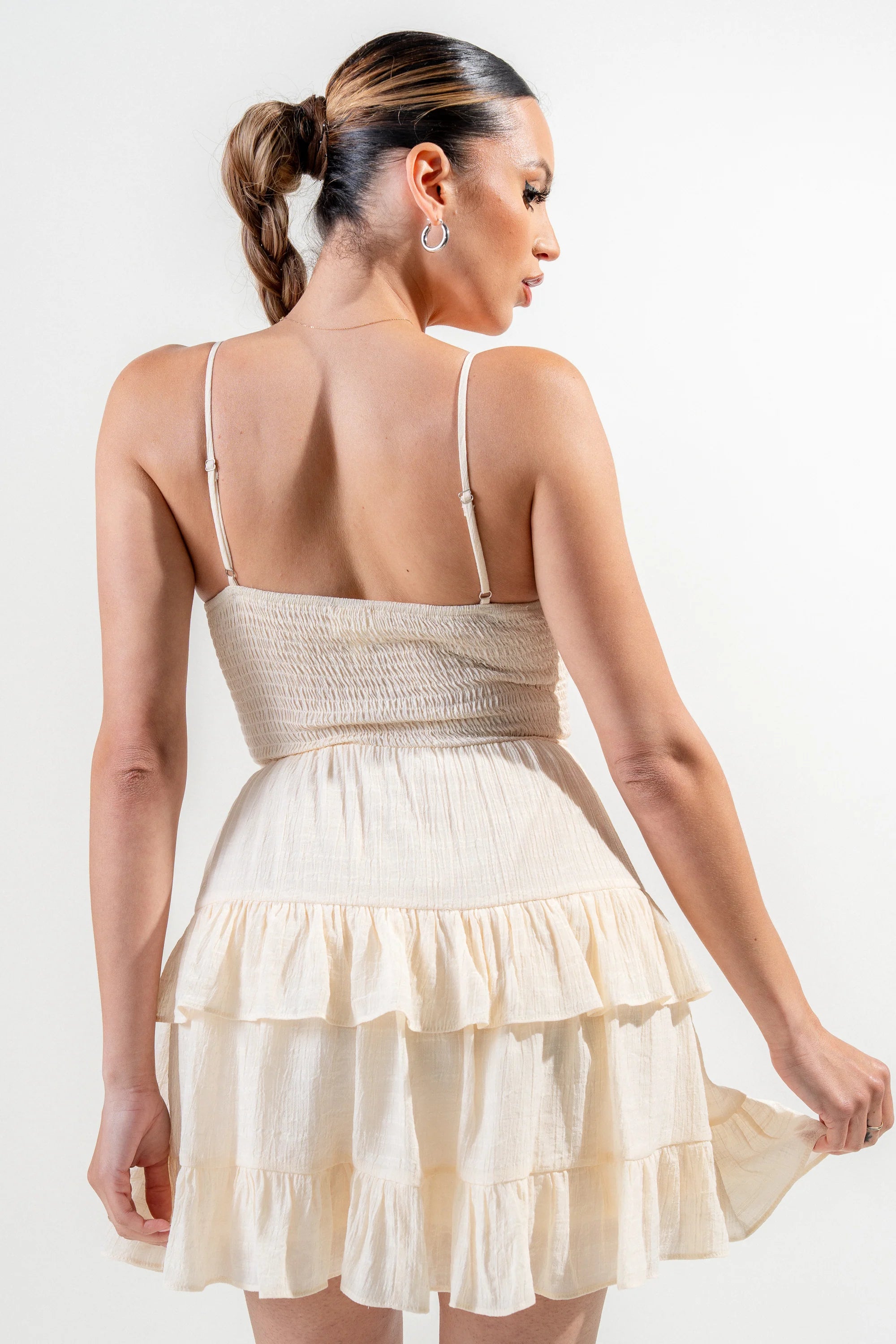 Gauze Tie Front Tiered Mini Dress
