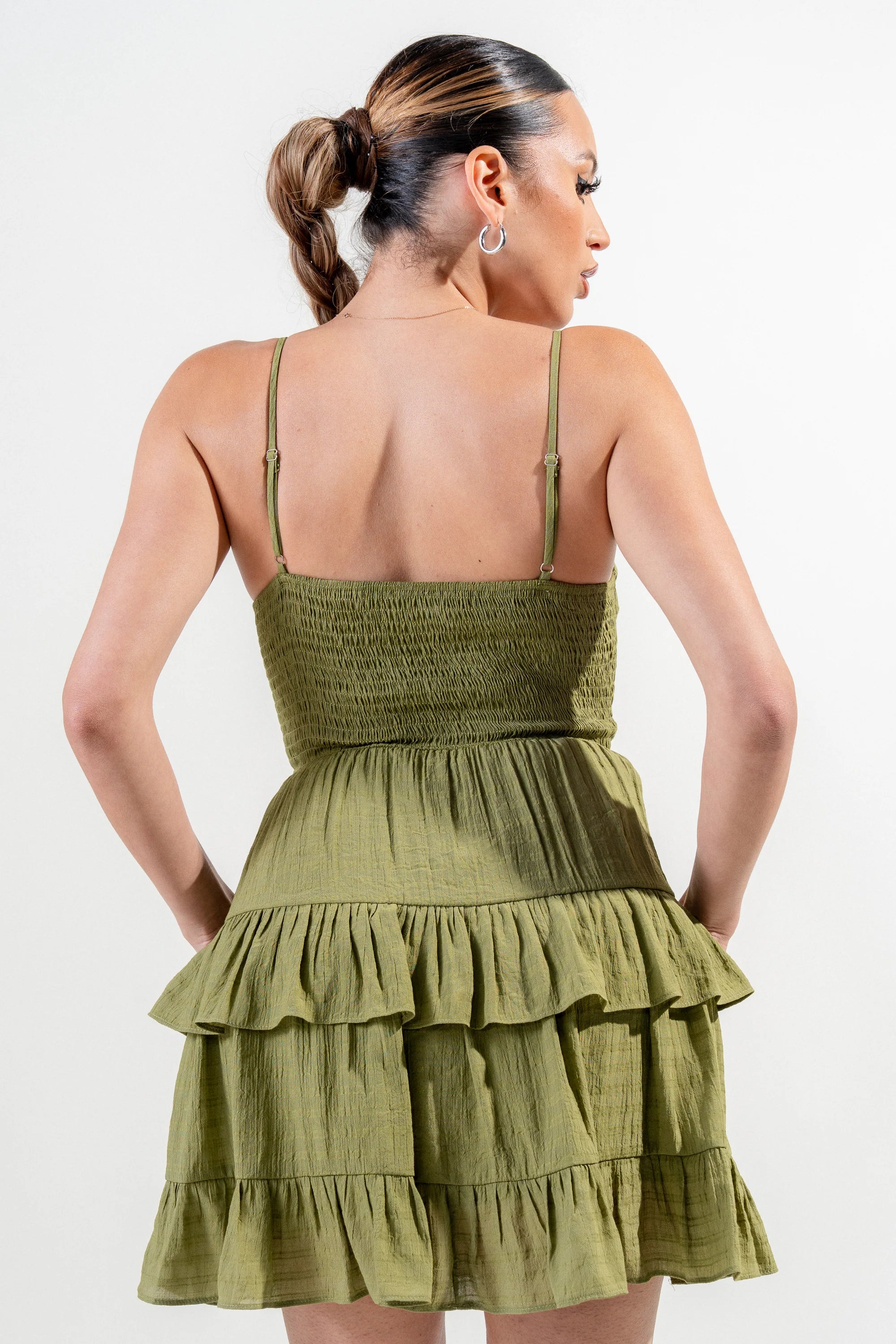 Gauze Tie Front Tiered Mini Dress