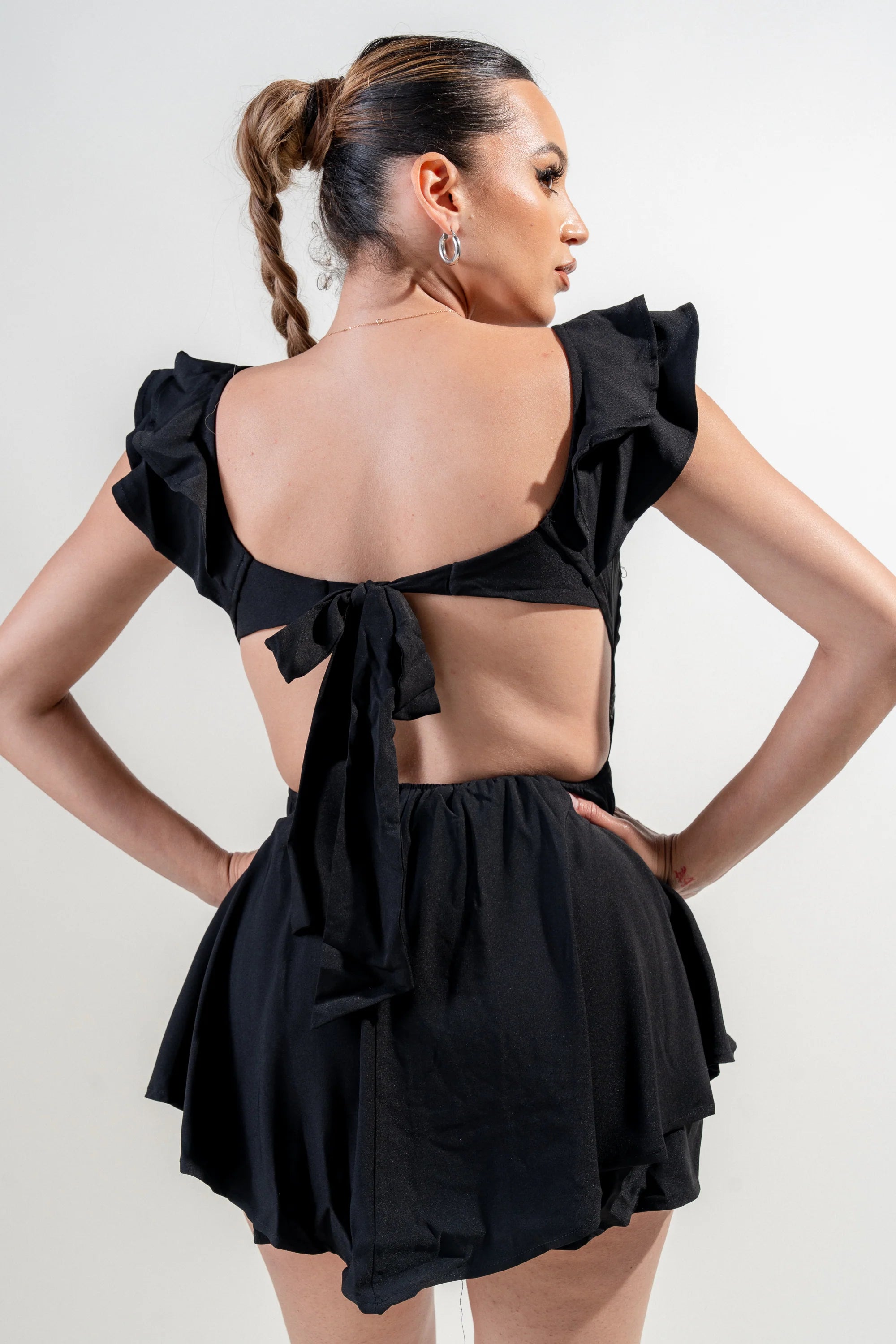 SOFT SATIN TWILL RUFFLED BALLERINA ROMPER