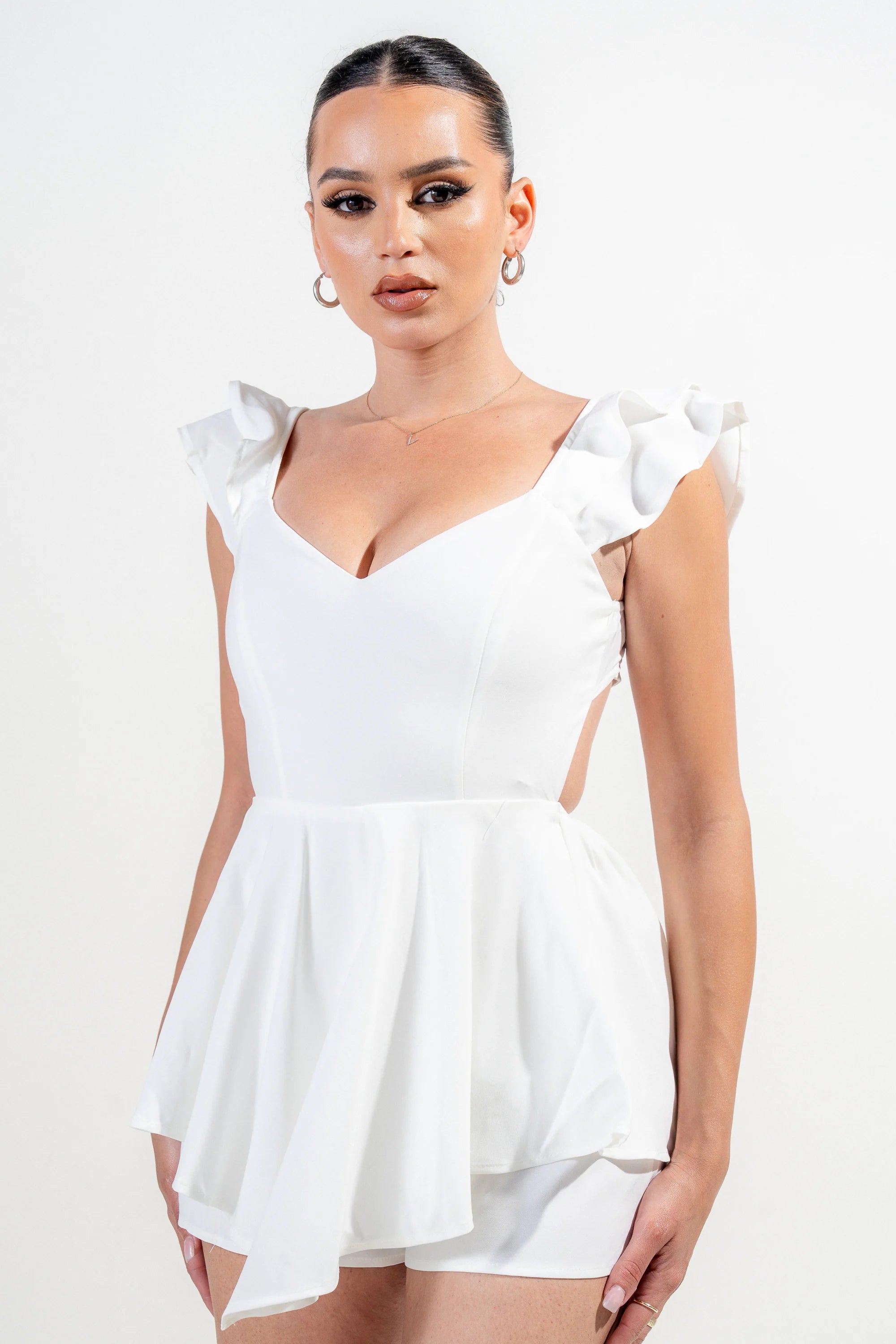 SOFT SATIN TWILL RUFFLED BALLERINA ROMPER