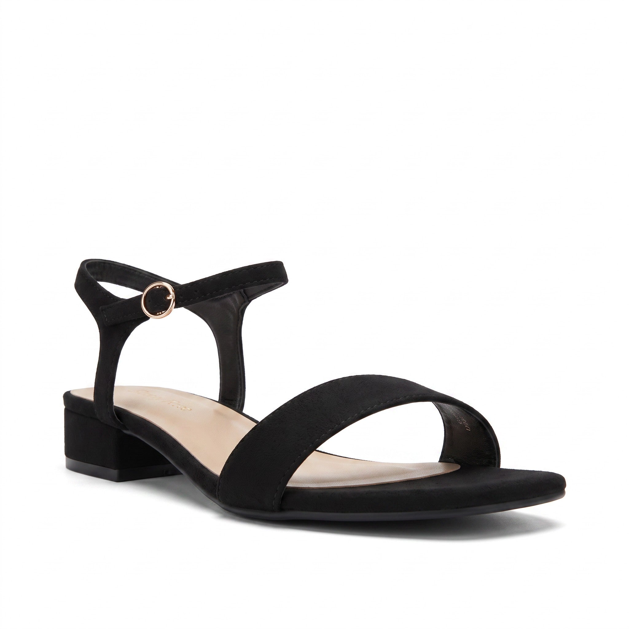 Airy Low Block-Heel Ankle-Strap Sandals – Black & Nude