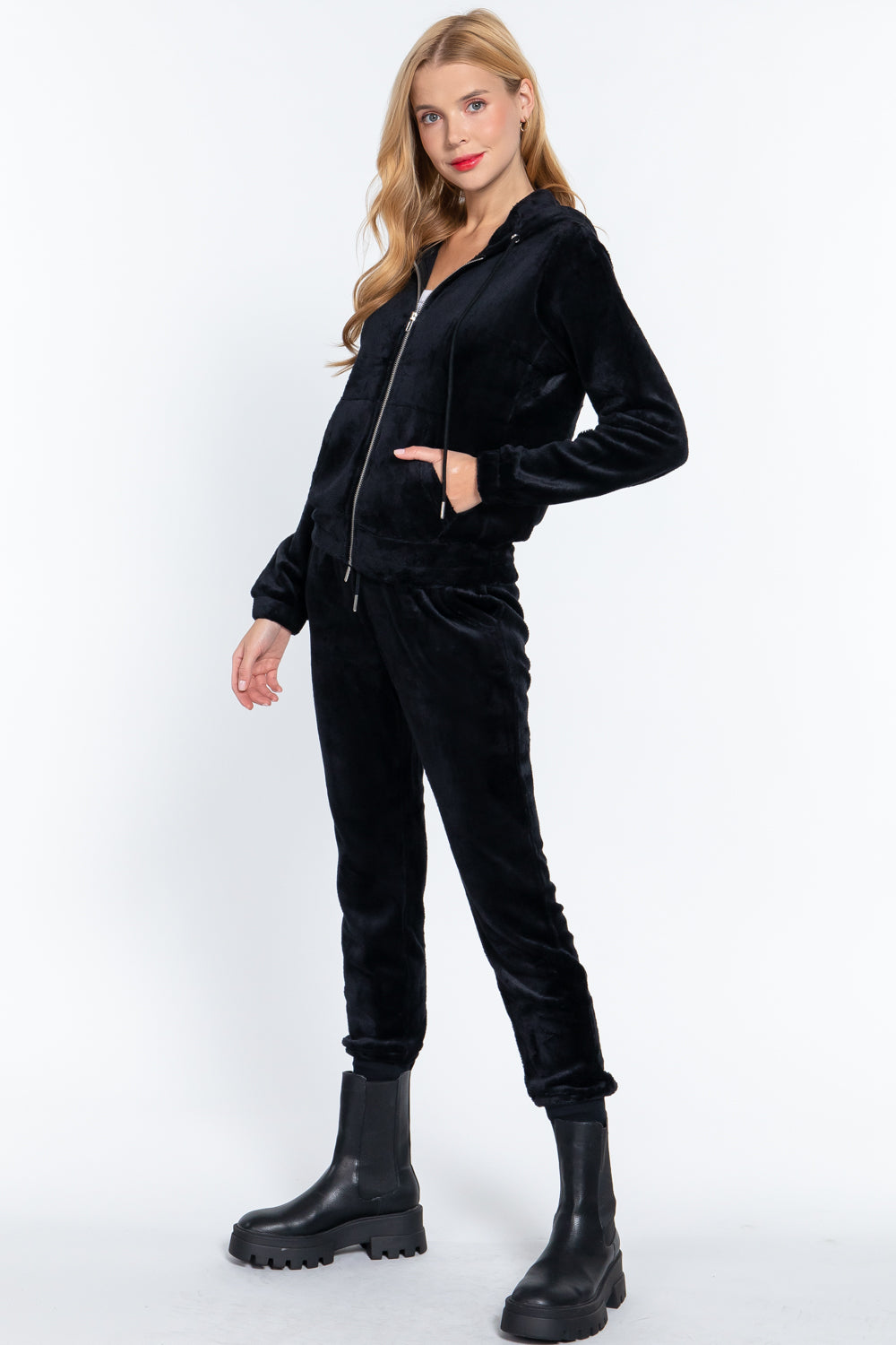 Faux Fur Zip-Up Jacket & Jogger Pants Lounge Set