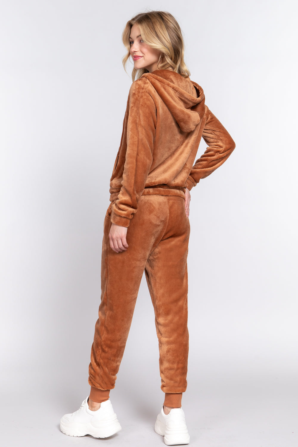 Faux Fur Zip-Up Jacket & Jogger Pants Lounge Set