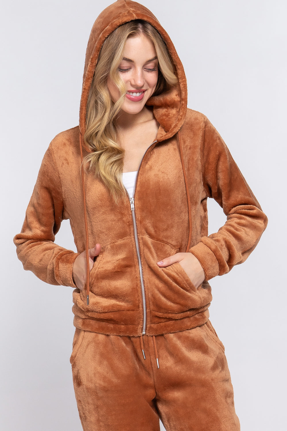 Faux Fur Zip-Up Jacket & Jogger Pants Lounge Set