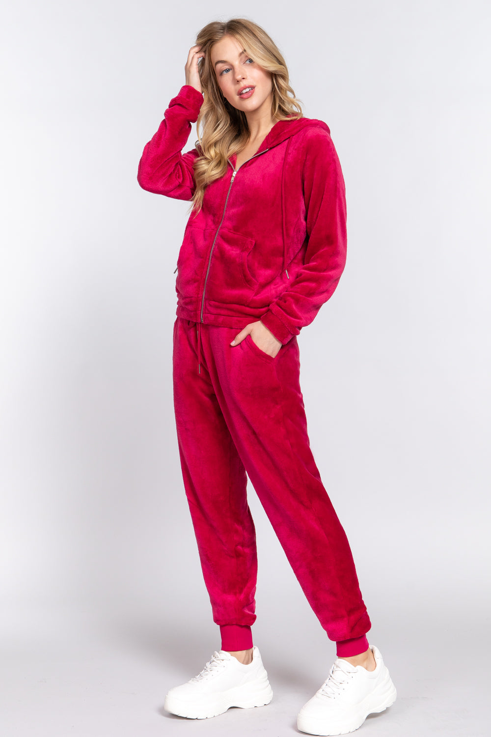 Faux Fur Zip-Up Jacket & Jogger Pants Lounge Set