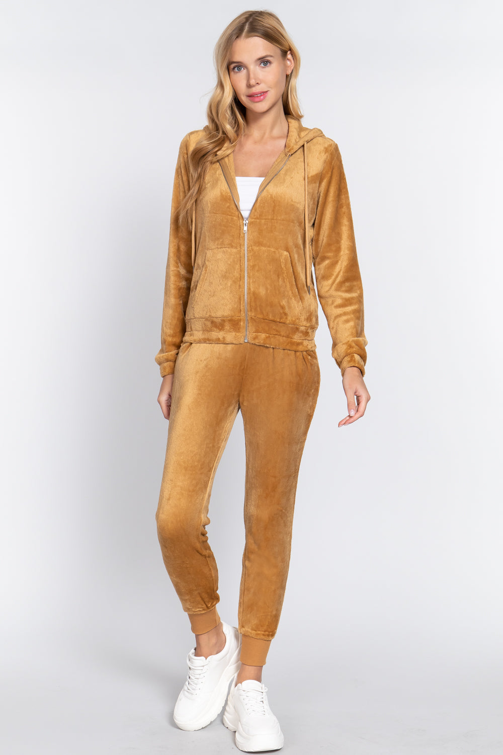 Faux Fur Zip-Up Jacket & Jogger Pants Lounge Set