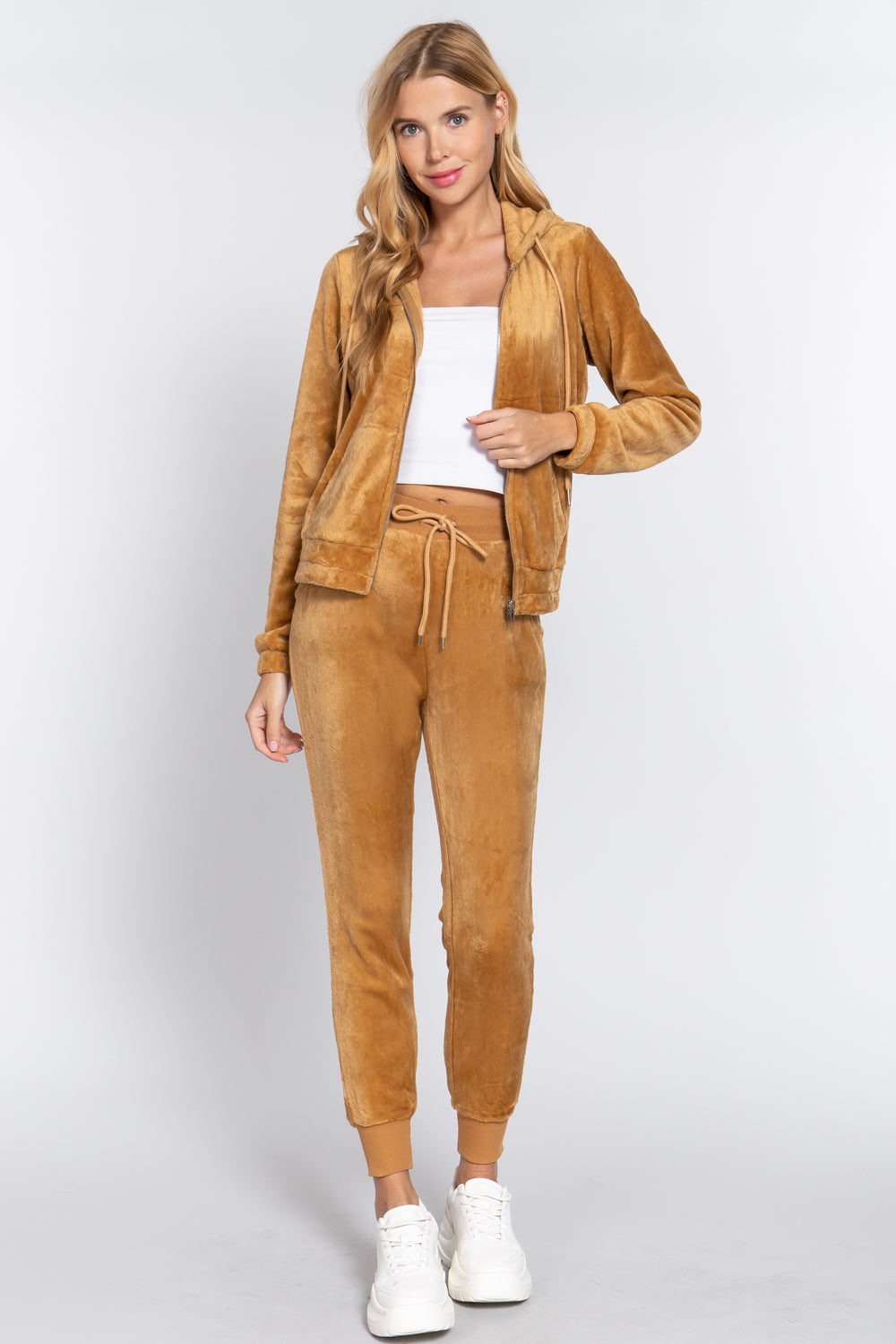 Faux Fur Zip-Up Jacket & Jogger Pants Lounge Set