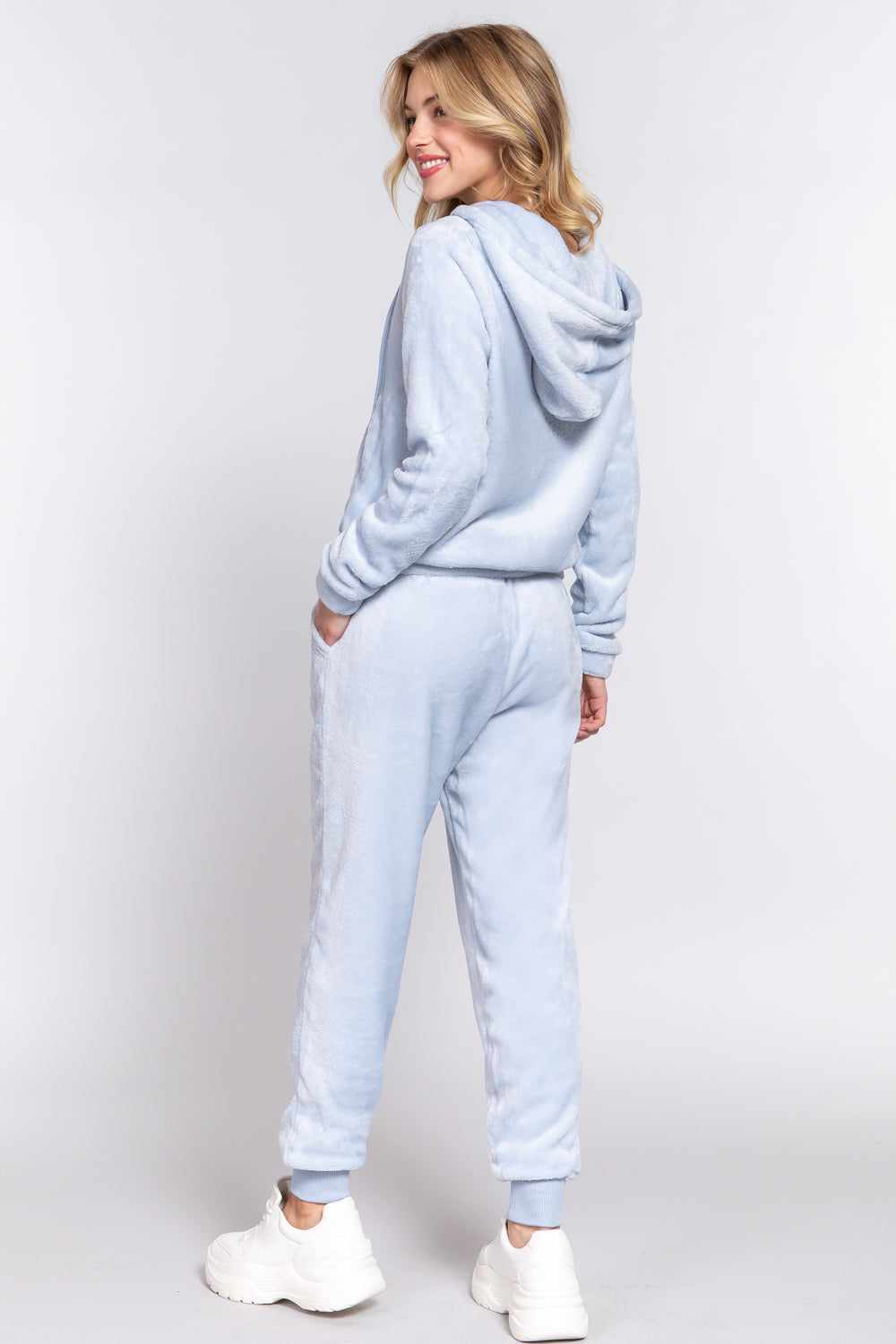 Faux Fur Zip-Up Jacket & Jogger Pants Lounge Set