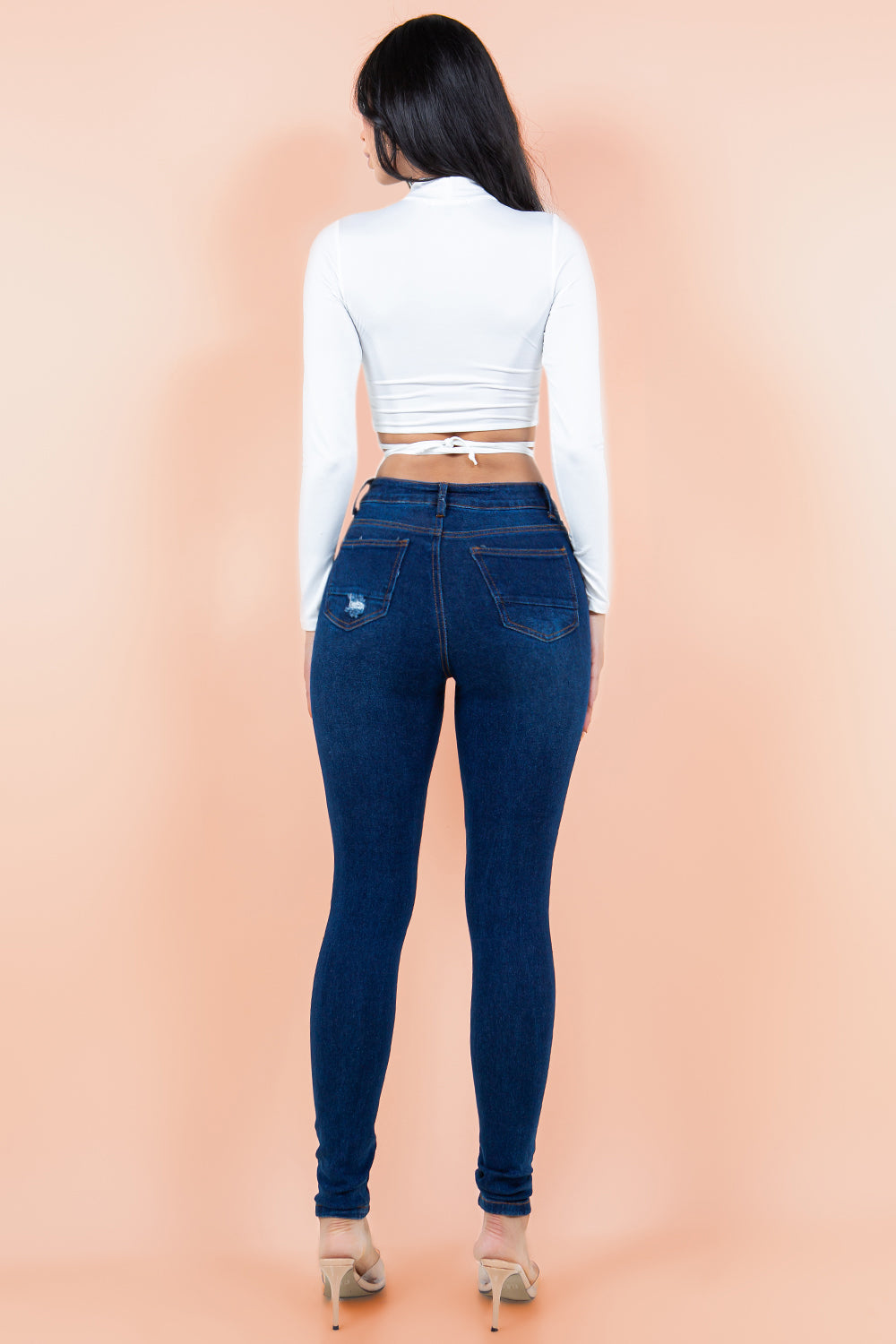 High-Waisted Distressed Skinny Jeans with Classic Back Pockets