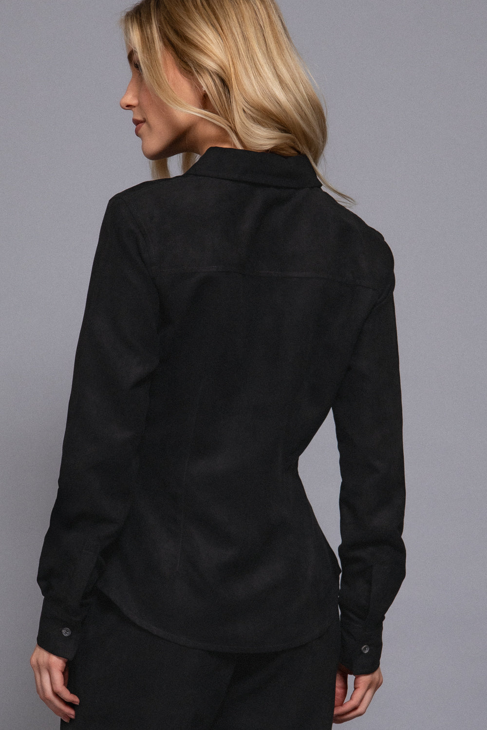 Women’s Long Sleeve Faux Suede Button-Up Shirt | Soft Woven Blouse