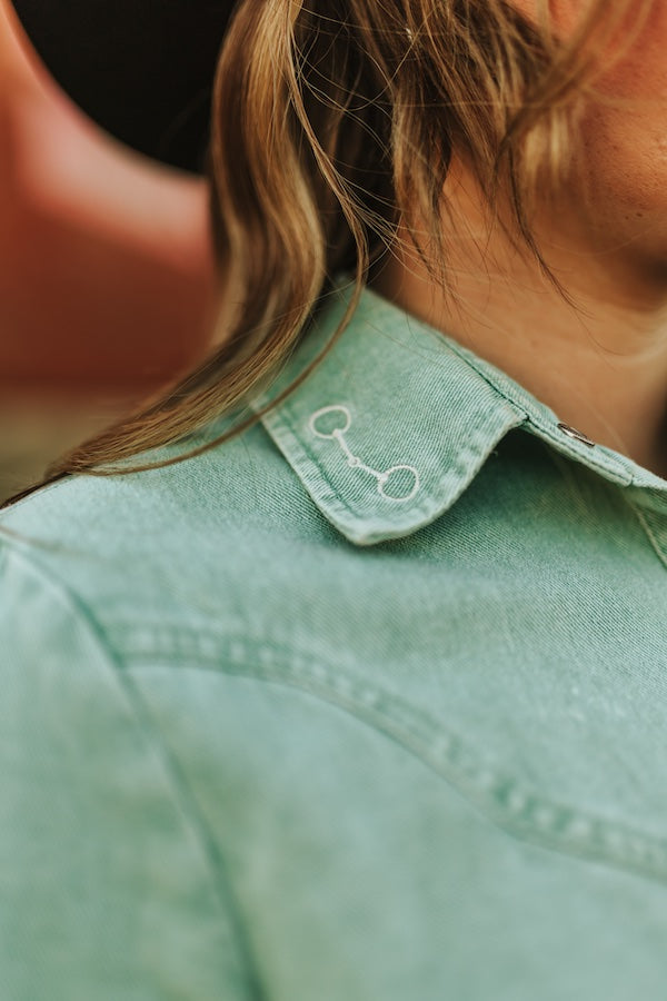 Dark & Mint Mineral Wash Western Snap Button Shirt