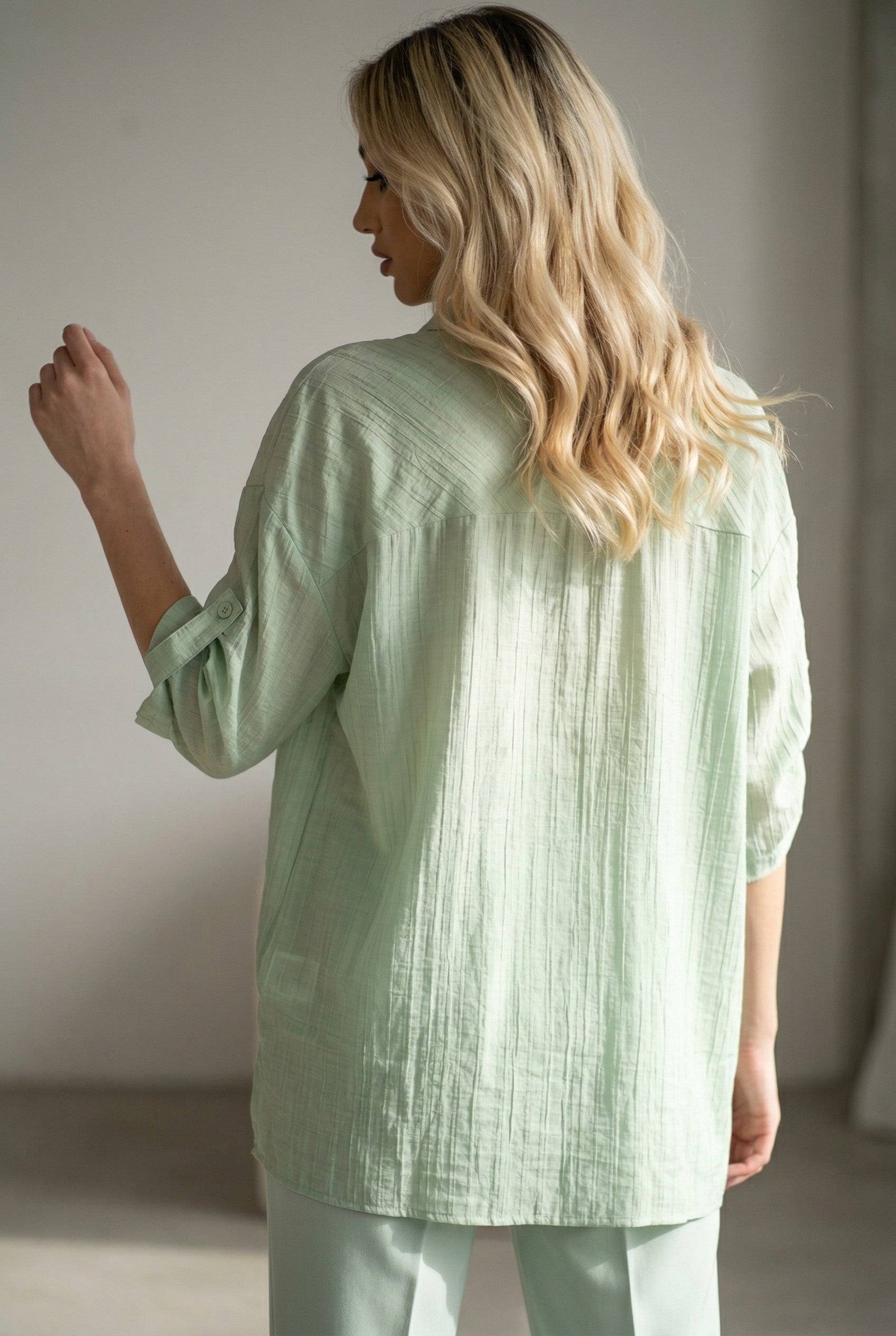 Crinkle Gauze Oversized Button-Up Shirt