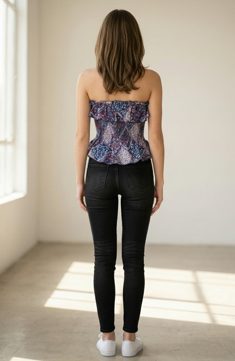 Strapless Ruffle Smocked Peplum Top