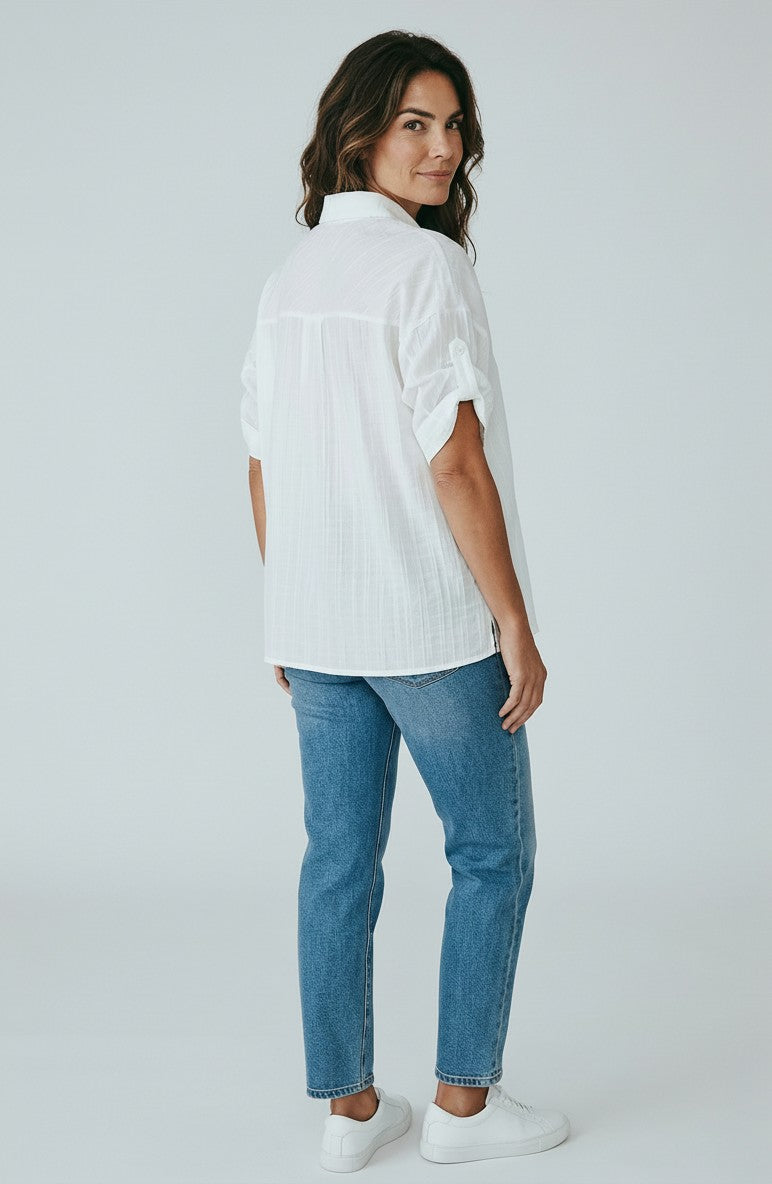 Crinkle Gauze Oversized Button-Up Shirt