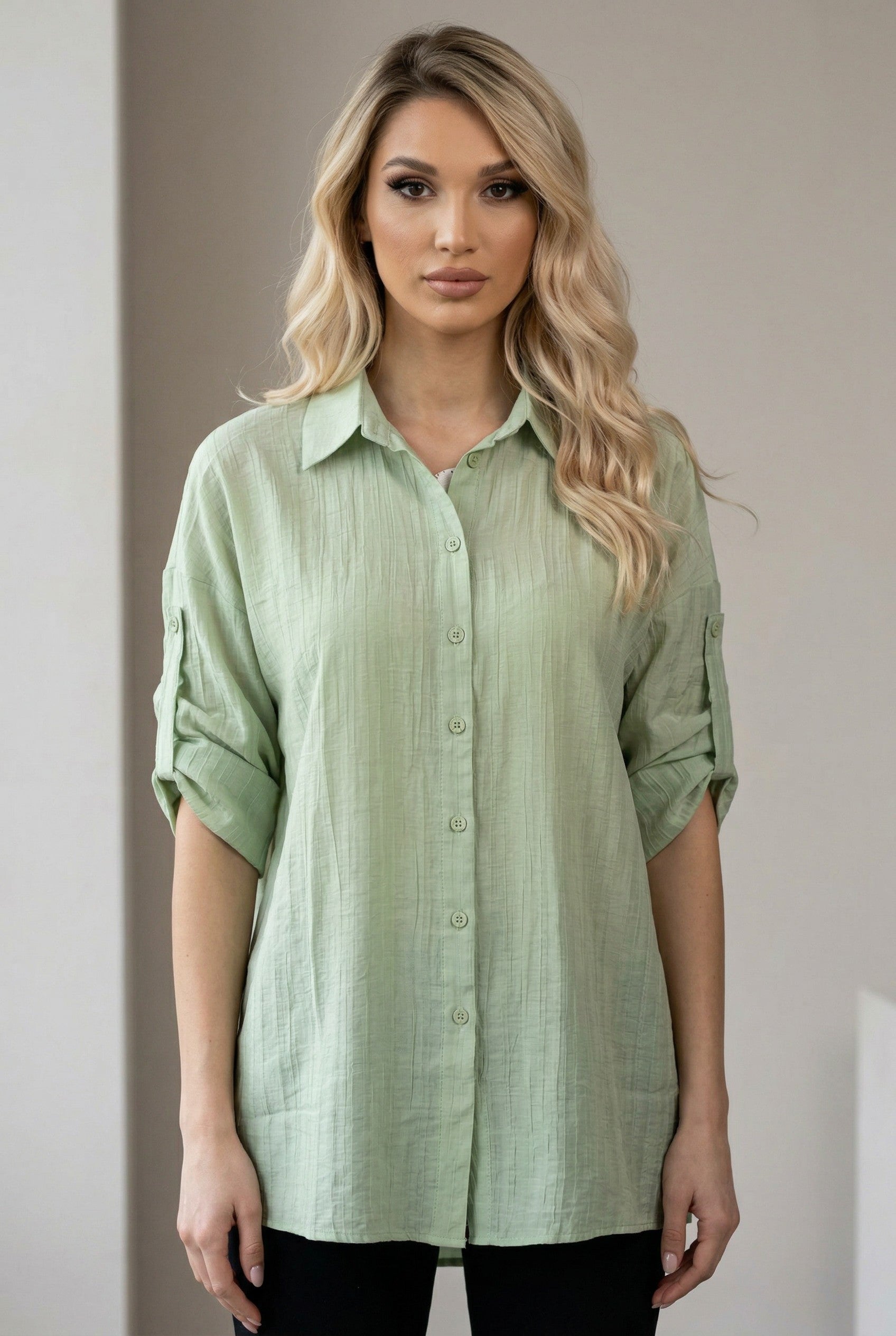 Crinkle Gauze Oversized Button-Up Shirt