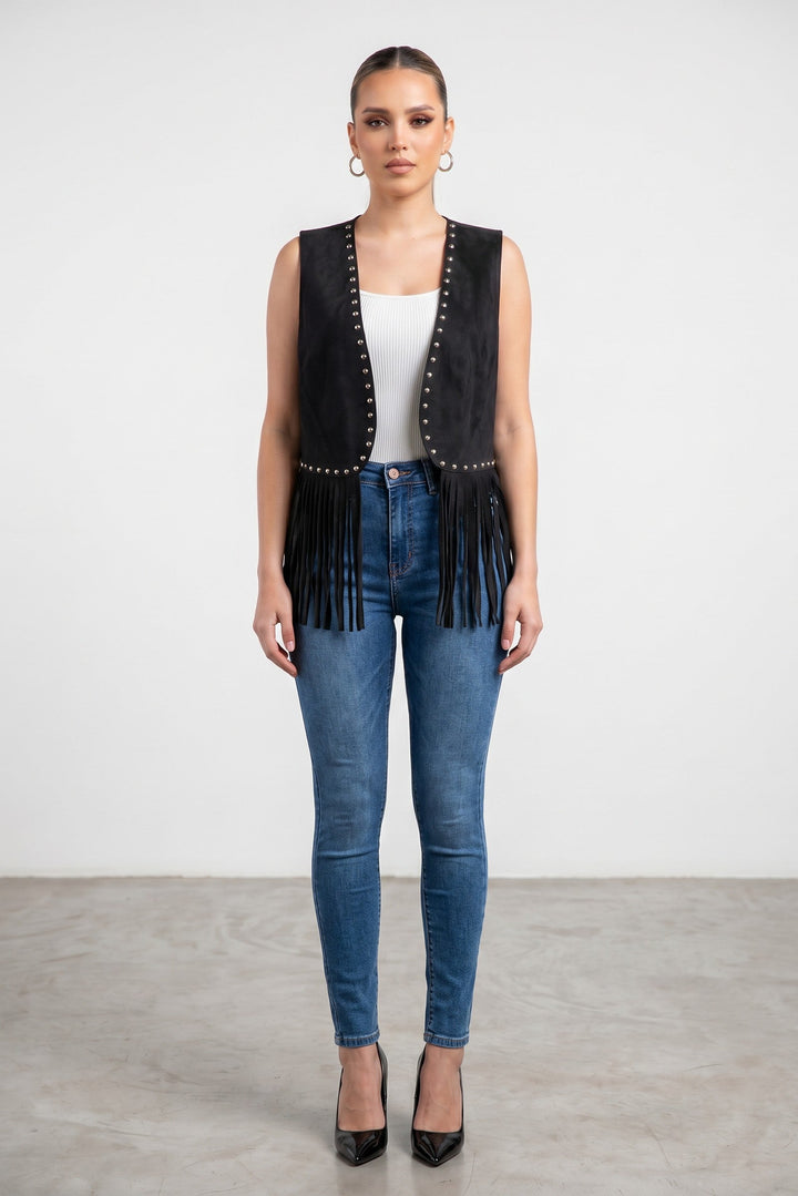 Studded Fringe Suede Vest